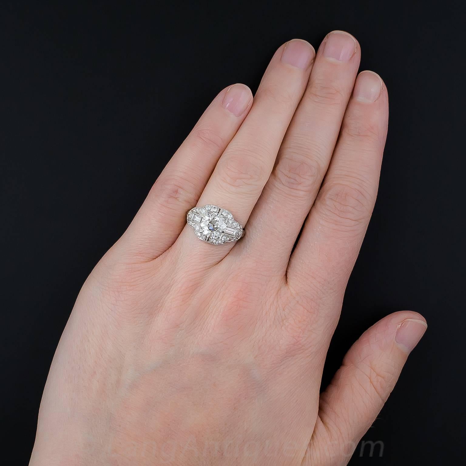  Art Deco 2.11 Carat GIA Cert Diamond Platinum Engagement Ring  3