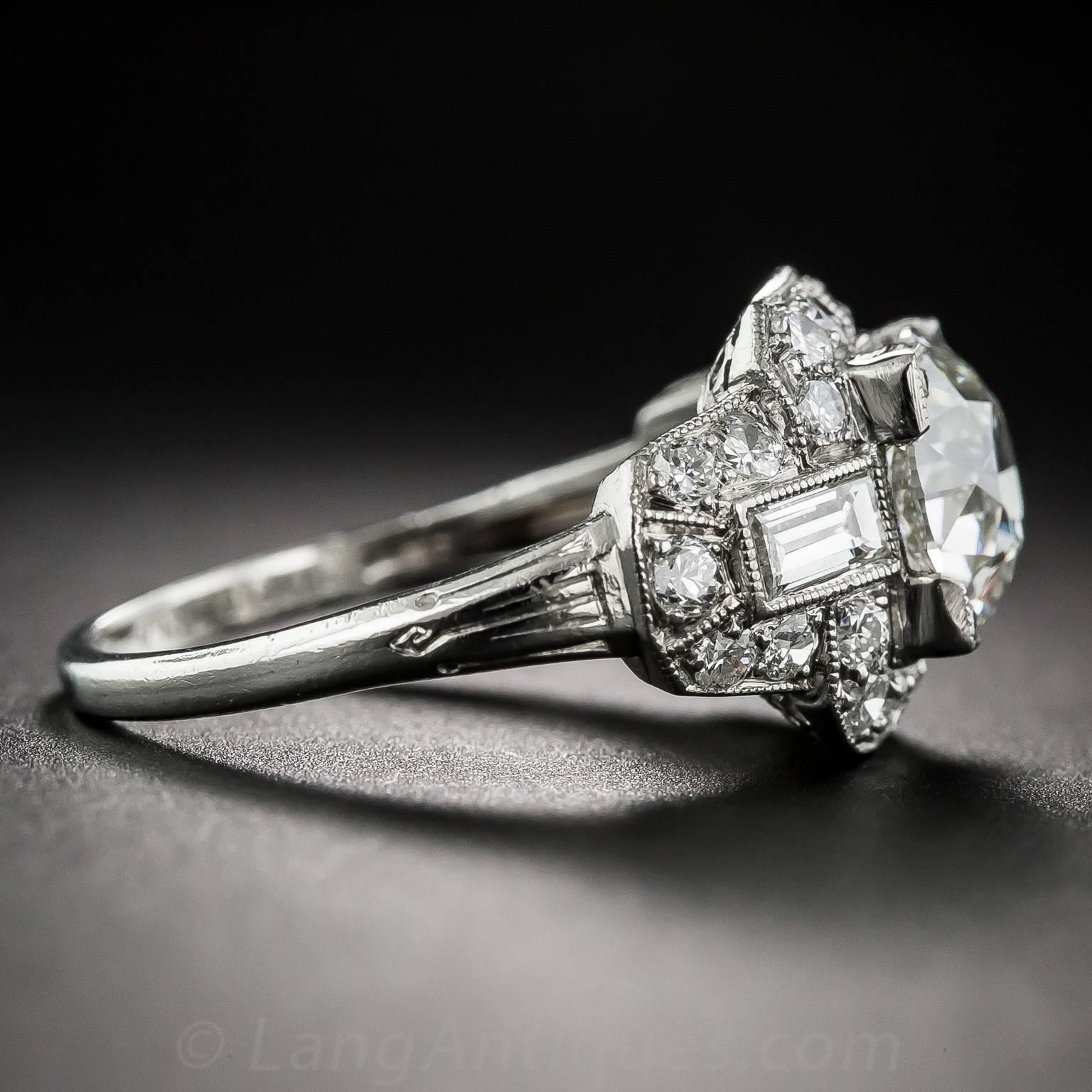 Women's  Art Deco 2.11 Carat GIA Cert Diamond Platinum Engagement Ring 