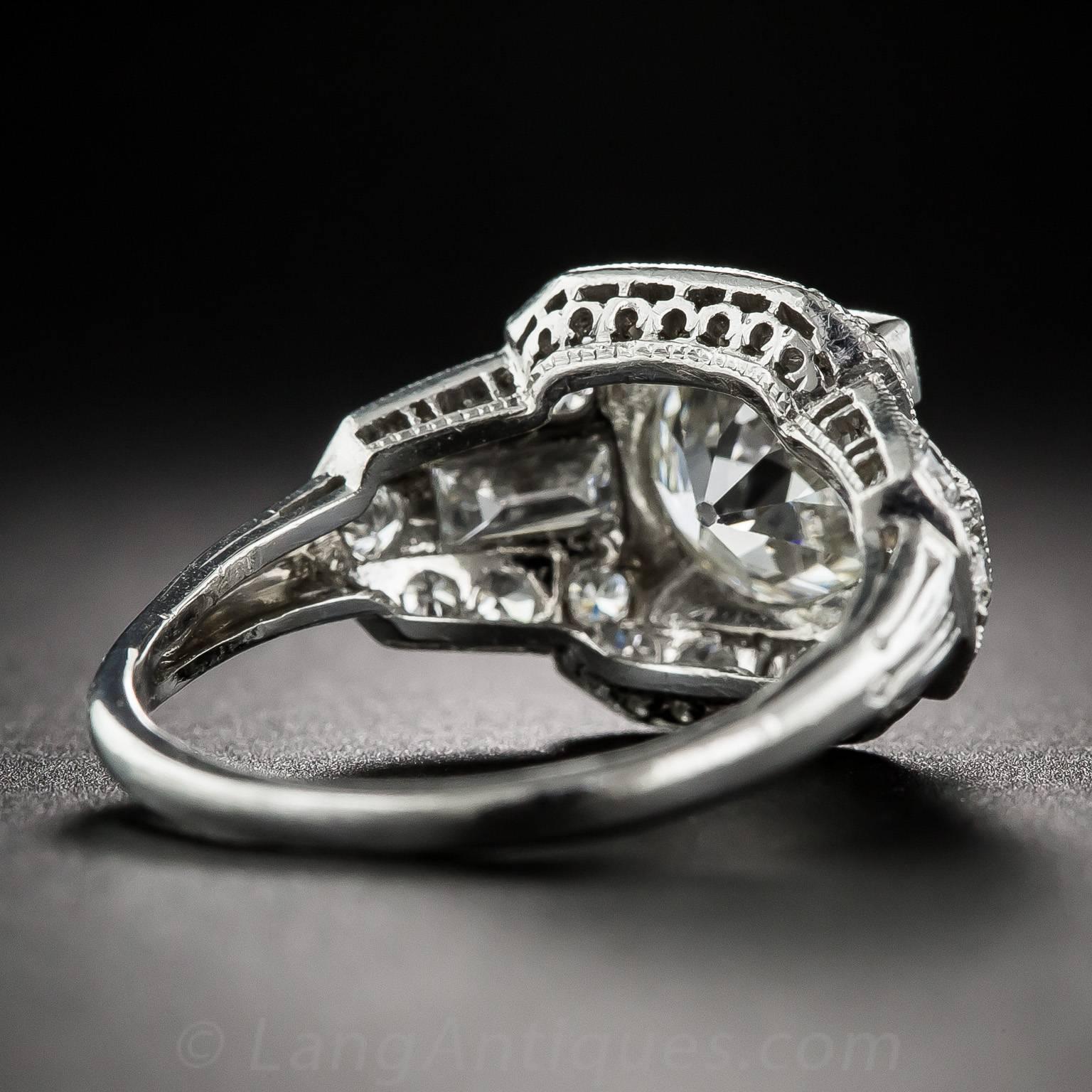  Art Deco 2.11 Carat GIA Cert Diamond Platinum Engagement Ring  1