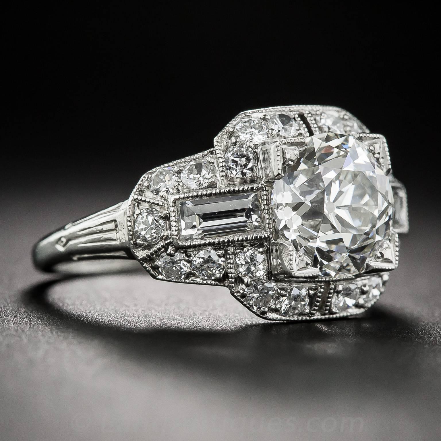  Art Deco 2.11 Carat GIA Cert Diamond Platinum Engagement Ring  In Excellent Condition In San Francisco, CA