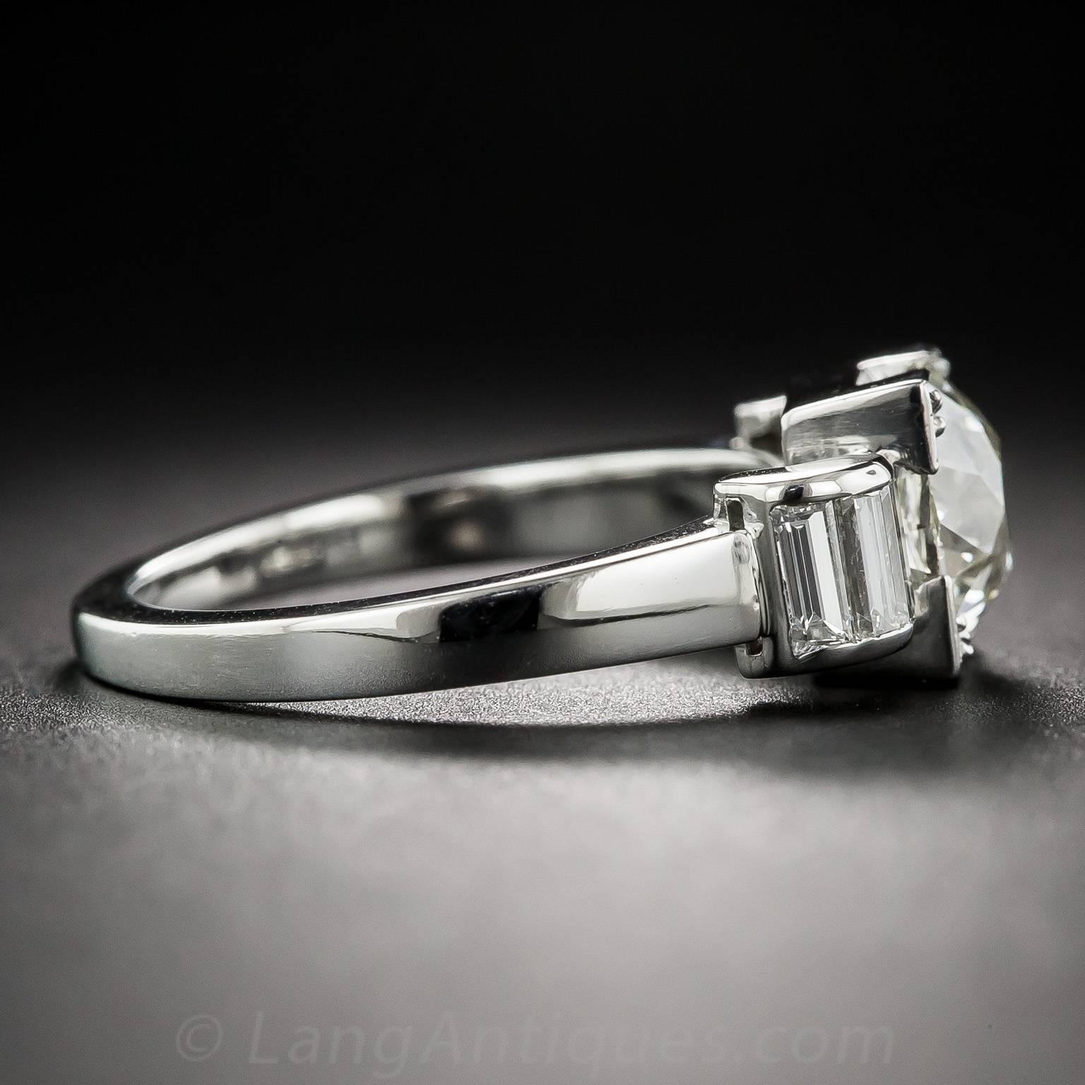 Art Deco 2.50 Carat Diamond Platinum Engagement Ring In Excellent Condition For Sale In San Francisco, CA
