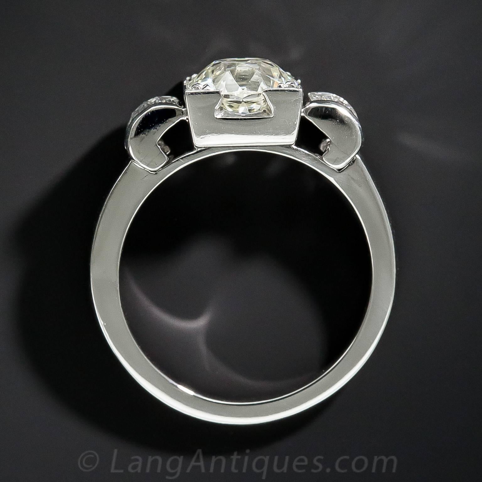 Art Deco 2.50 Carat Diamond Platinum Engagement Ring For Sale 1