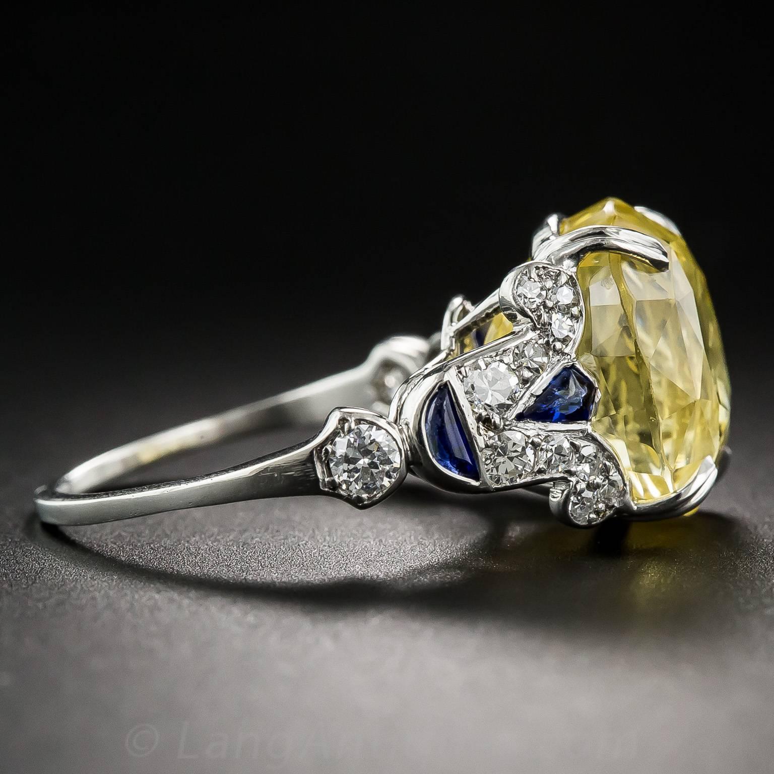 12.03 Carat GIA Cert Natural No Heat Yellow Sapphire Diamond Platinum Ring In New Condition For Sale In San Francisco, CA