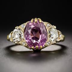 4.50 Carat Natural No Heat Pink Sapphire and Diamond Victorian Style Ring