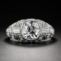Art Deco Antique 2.06 Carat Cushion Cut Diamond Platinum Ring