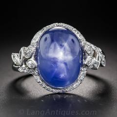 19 Carat No-Heat Burma Star Sapphire and Diamond Late Art Deco Ring