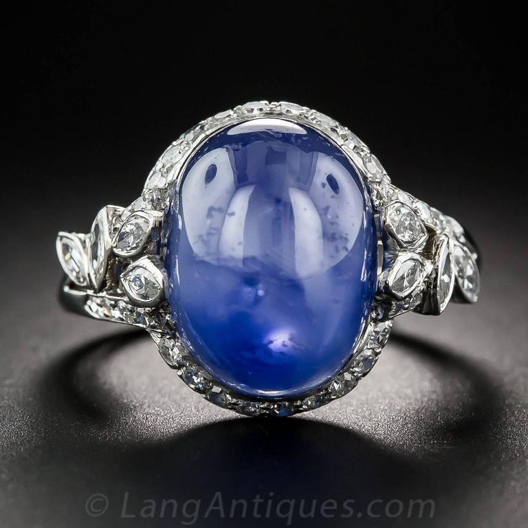 19 Carat No-Heat Burma Star Sapphire and Diamond Late Art Deco Ring For ...
