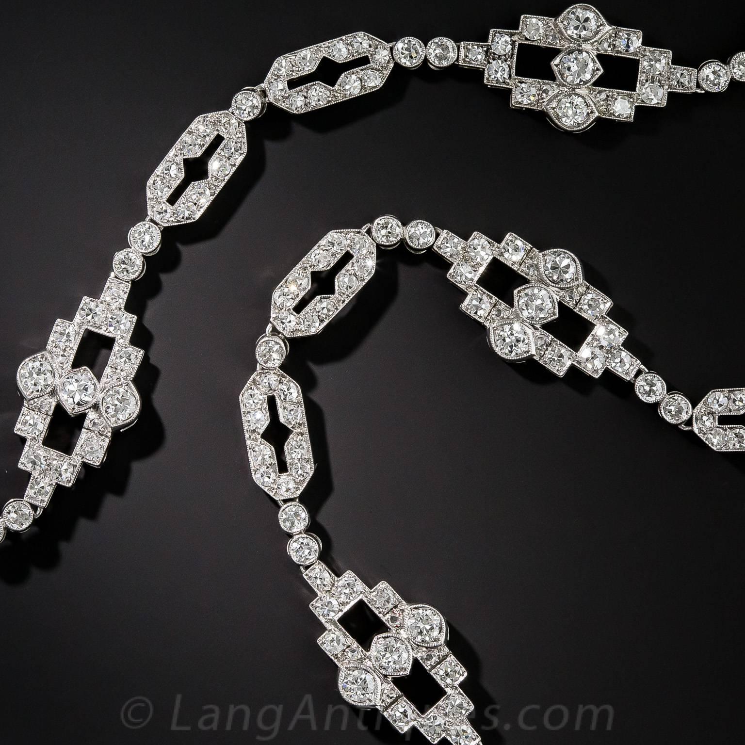 Women's or Men's 1920s Spectacular Art Deco Natural Pearl Diamond Platinum Necklace - GIA For Sale