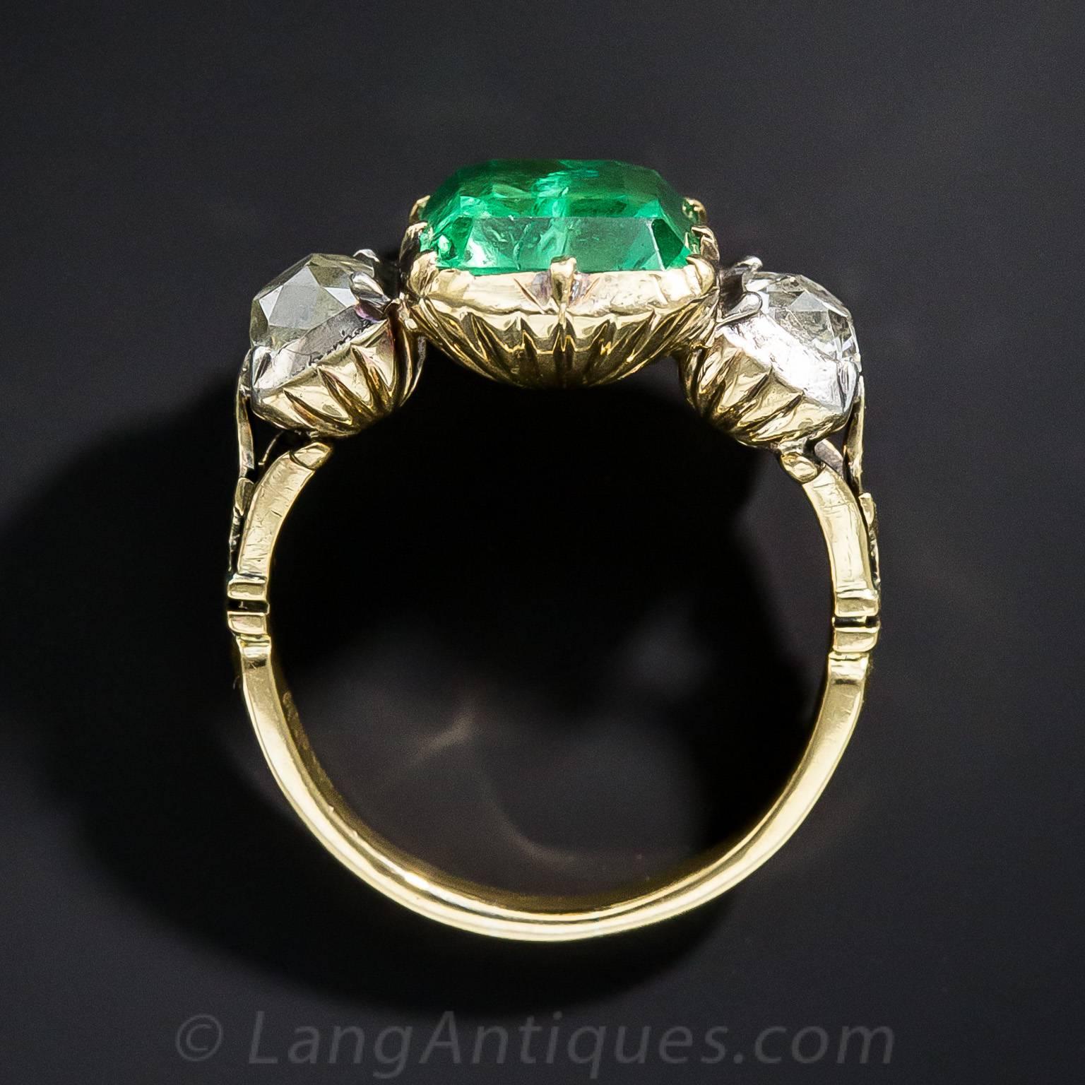 Georgian Style Foil-Backed Emerald Diamond Ring 2