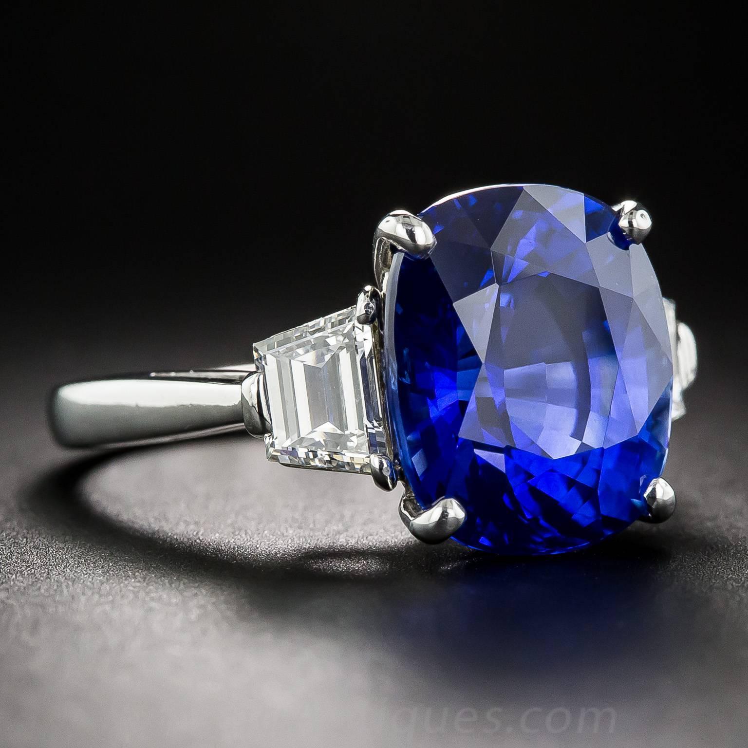 Art Deco 9.48 Carat Gem Ceylon Sapphire Diamond Platinum Ring For Sale