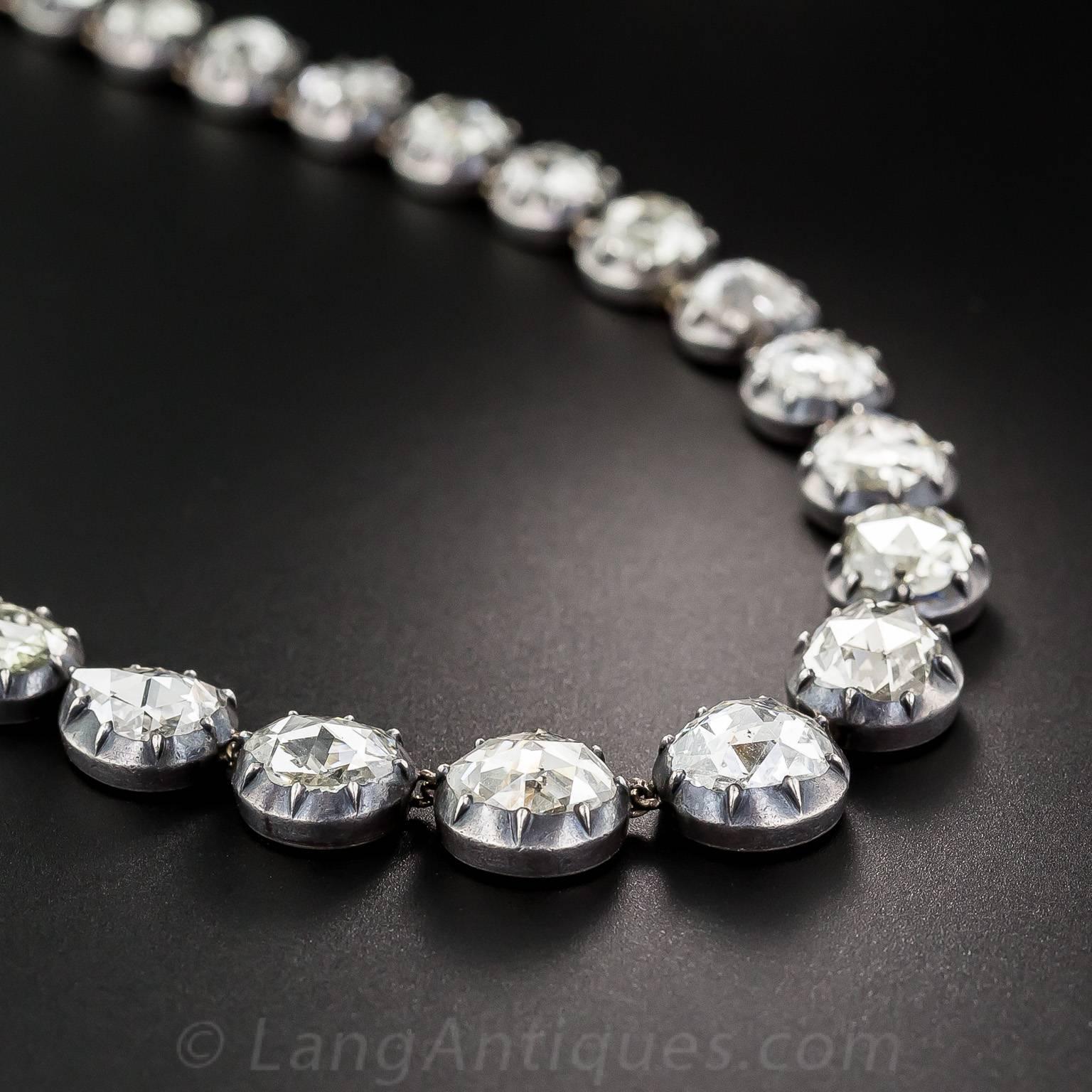 Women's or Men's Antique Victorian Rose Cut Diamond Rivière Necklace For Sale