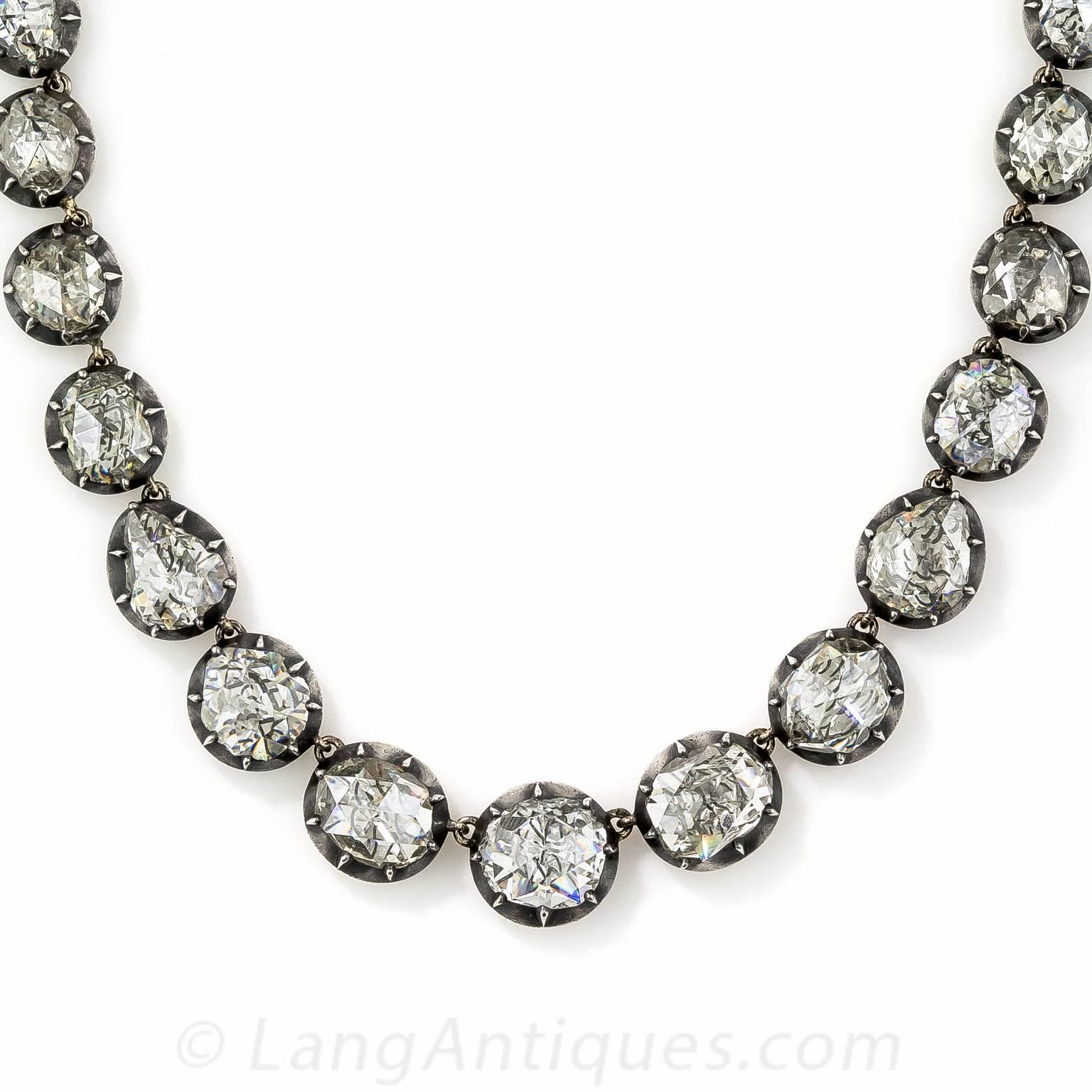 Late Victorian Antique Victorian Rose Cut Diamond Rivière Necklace For Sale