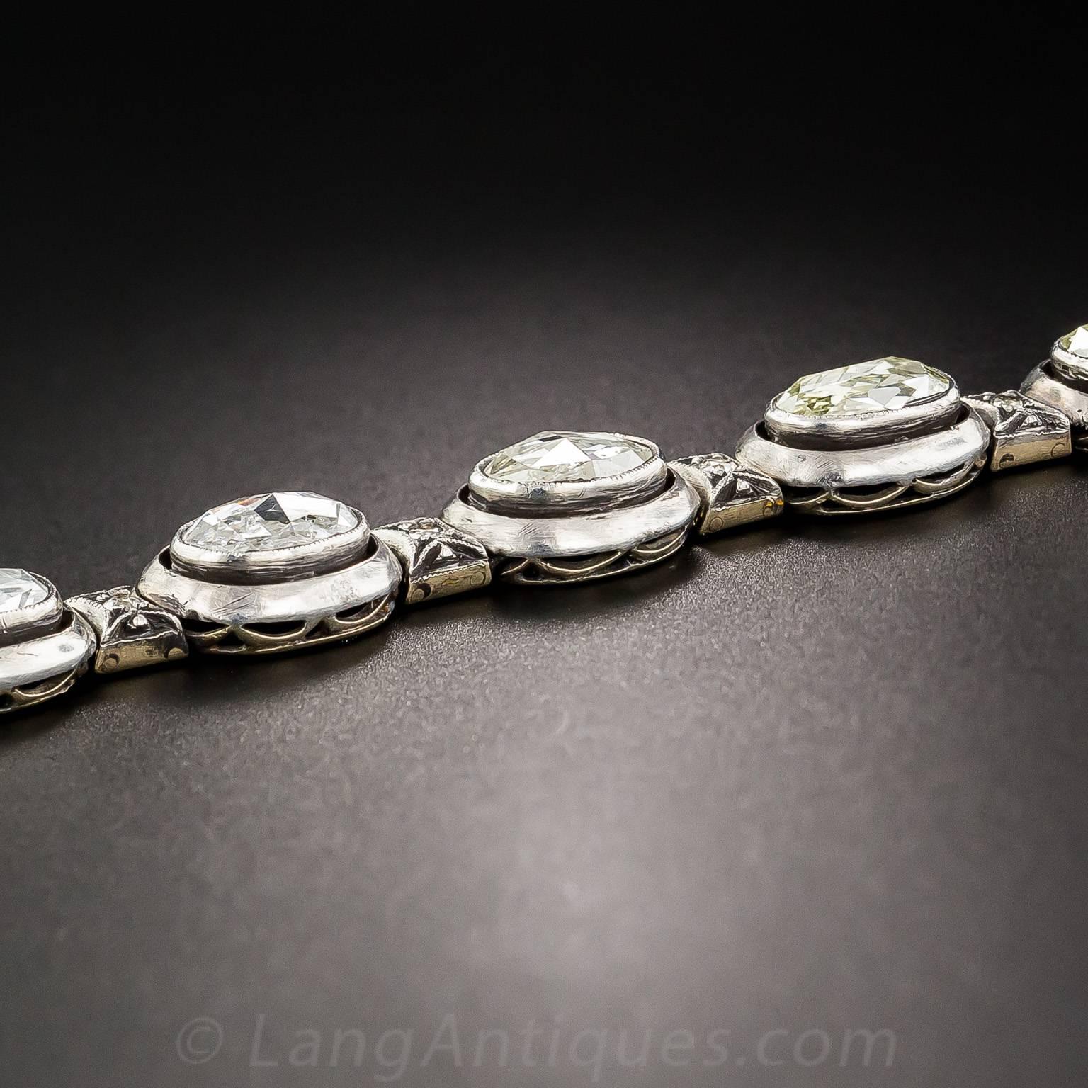 Women's or Men's 10 Carat Russian Rose Cut Diamond Silver Gold Line Bracelet