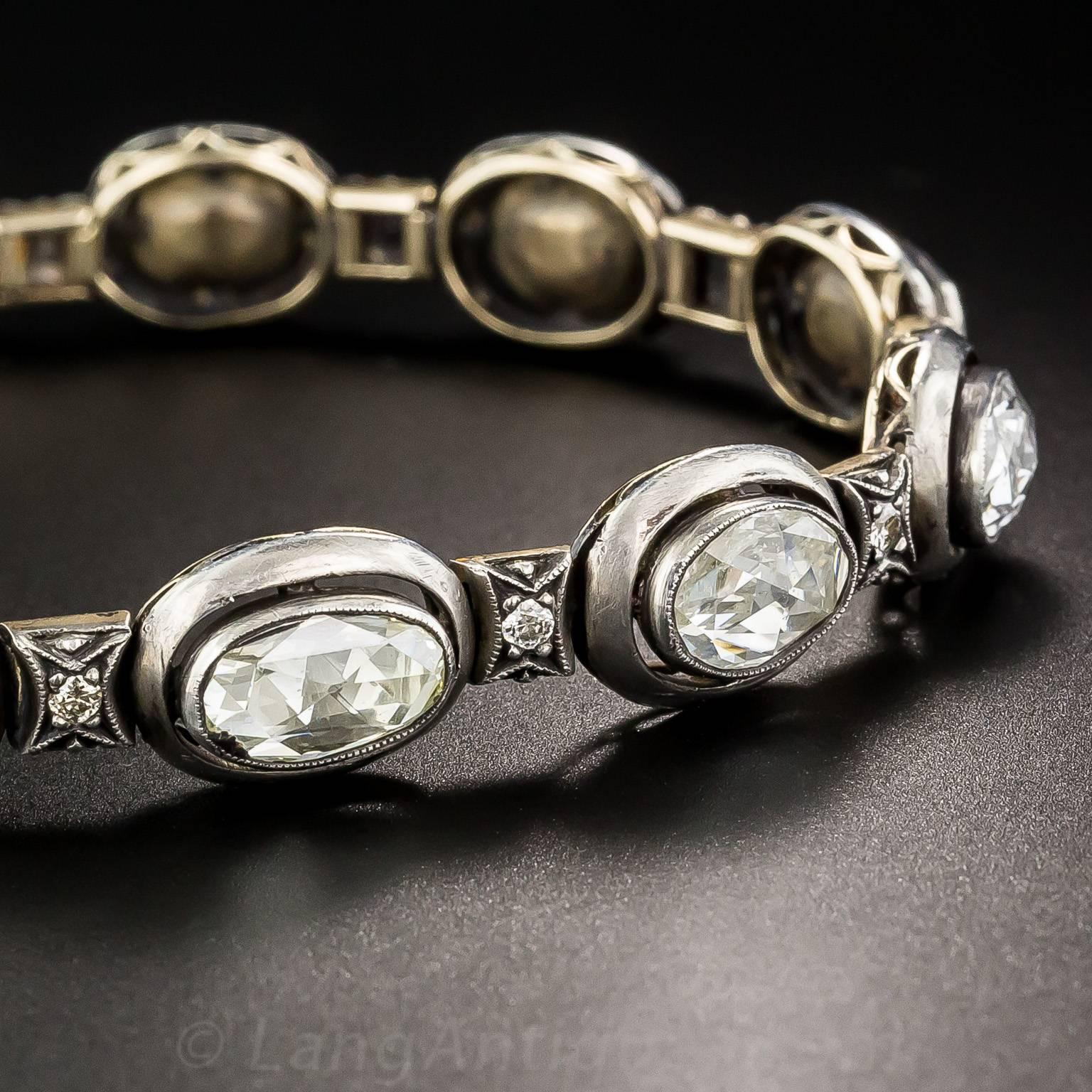 10 Carat Russian Rose Cut Diamond Silver Gold Line Bracelet In Excellent Condition In San Francisco, CA