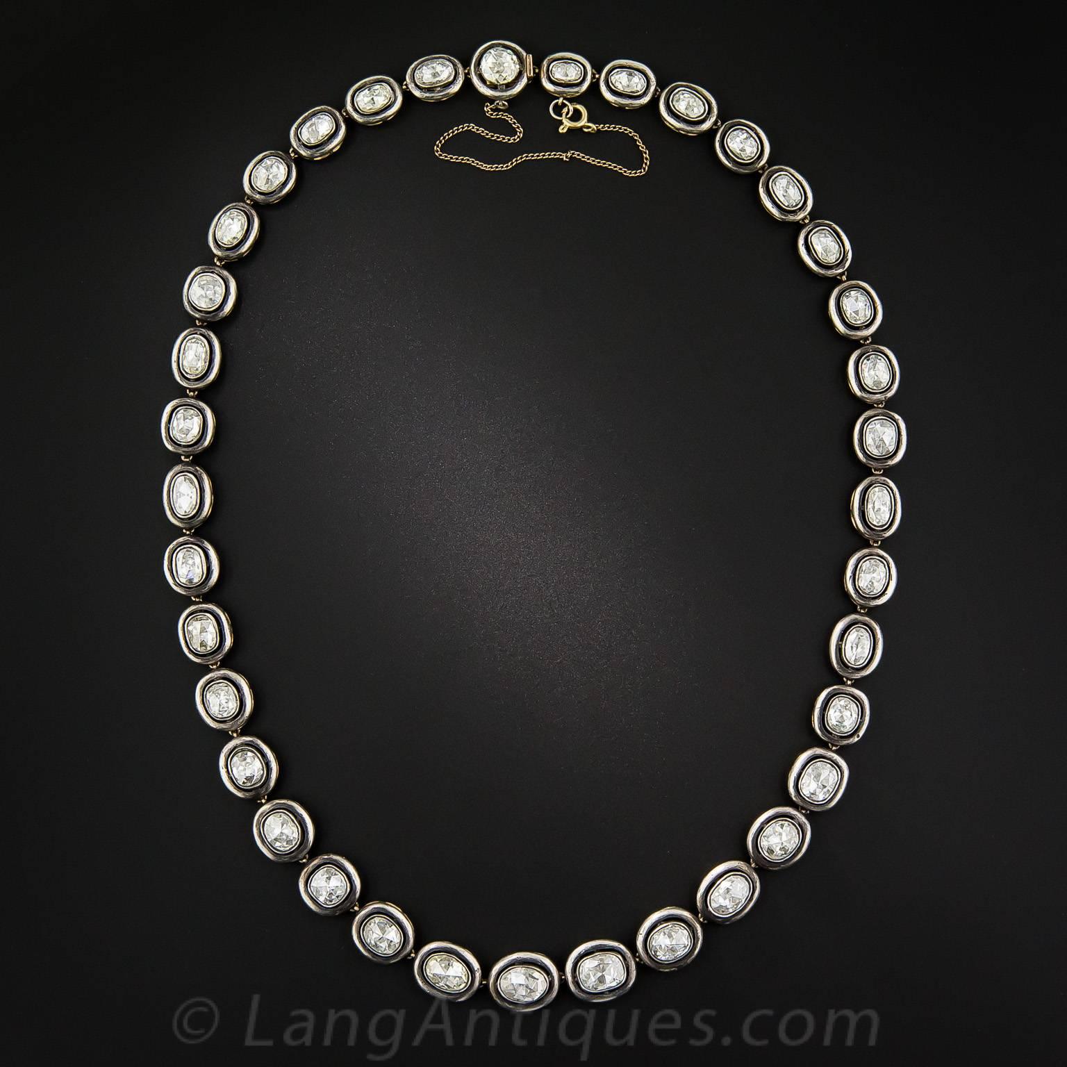 Neoclassical 24 Carat Russian Rose-Cut Diamond Silver Gold Necklace For Sale