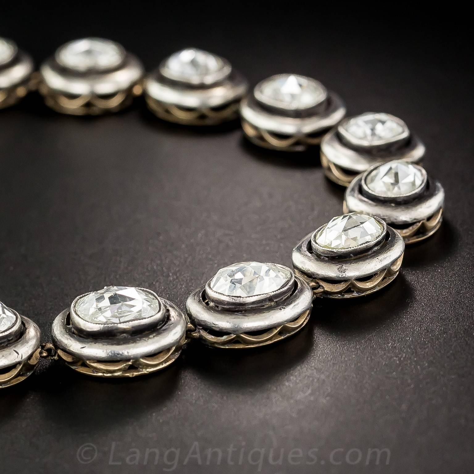 Women's or Men's 24 Carat Russian Rose-Cut Diamond Silver Gold Necklace For Sale