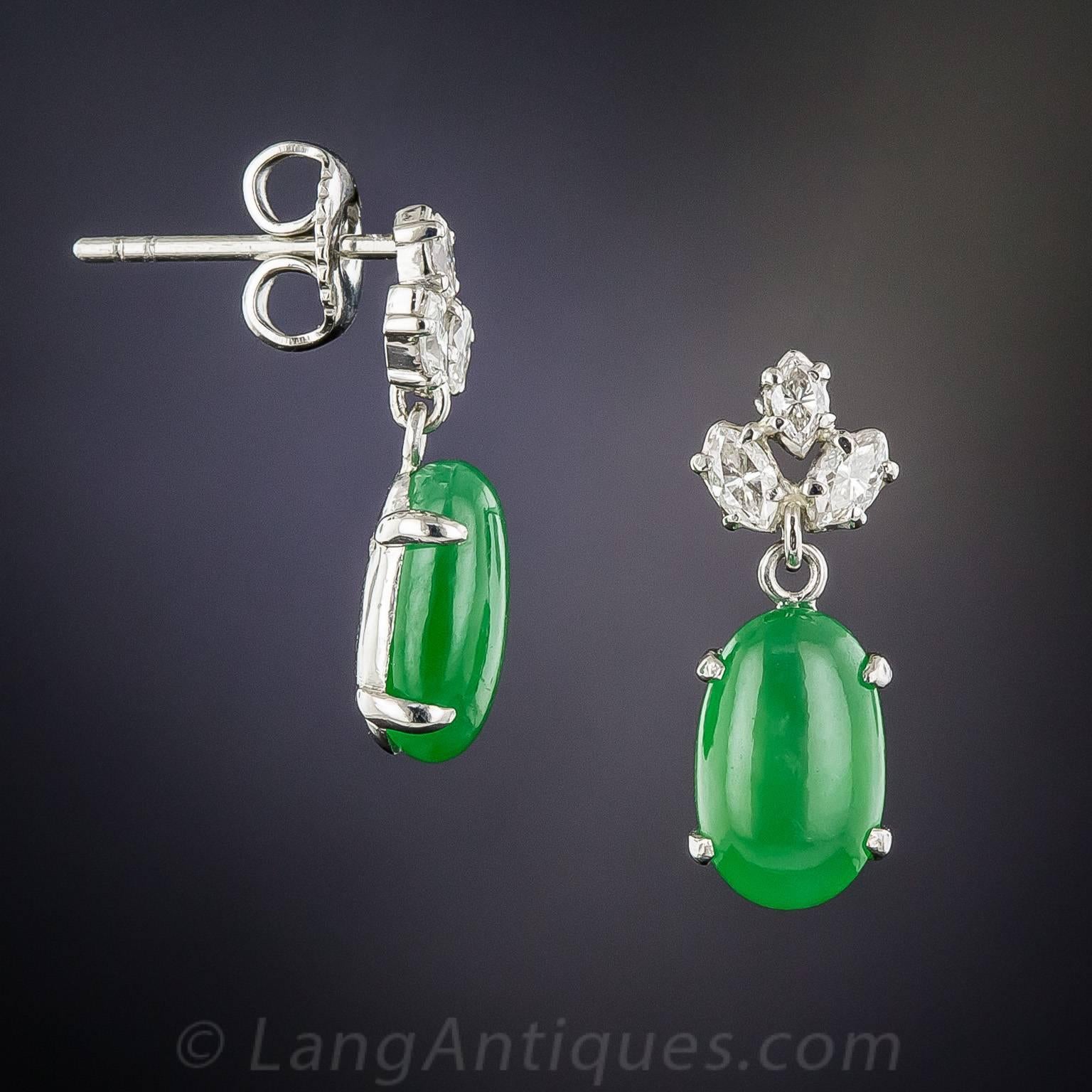 Natural Jadeite Diamond Platinum Earrings In New Condition In San Francisco, CA
