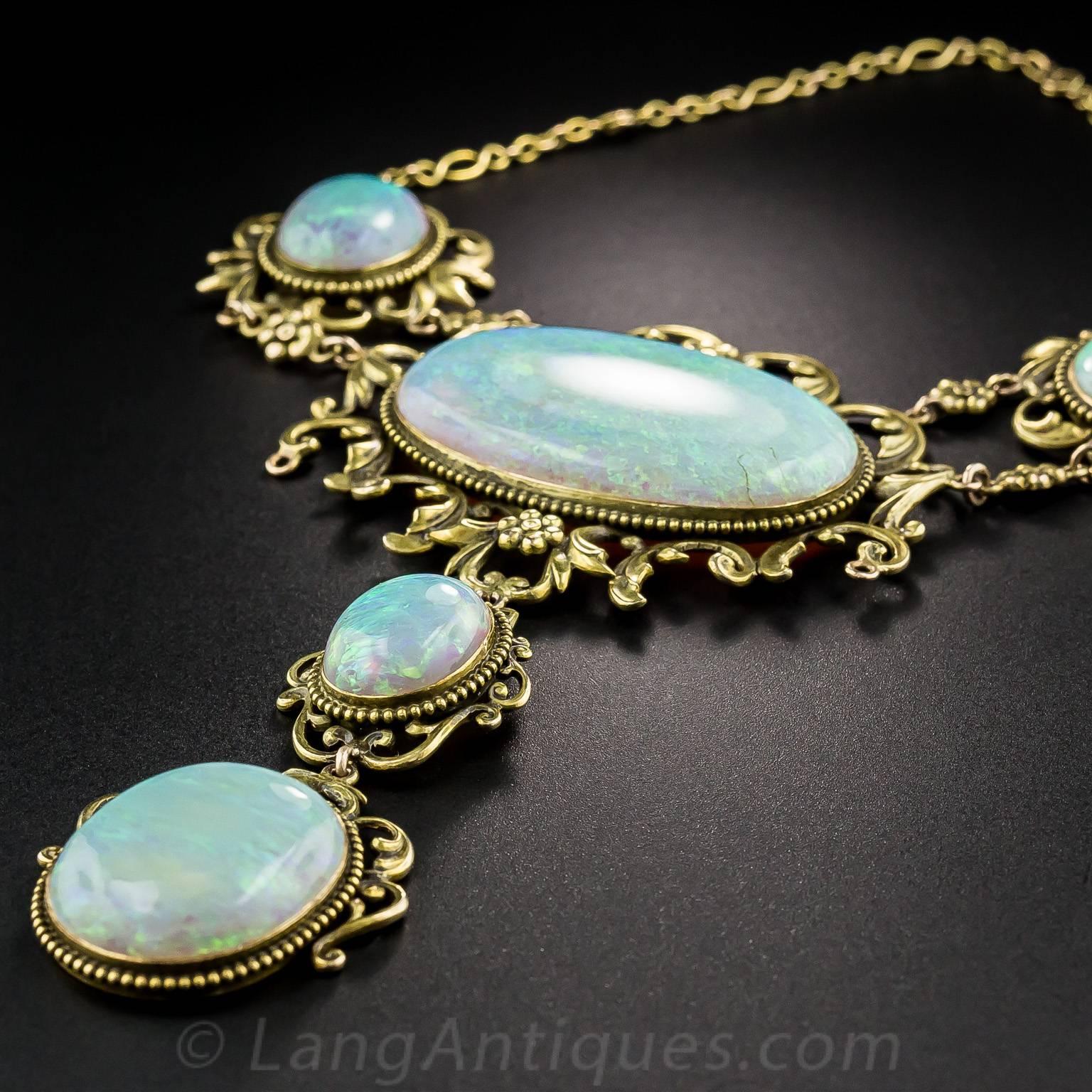 Women's or Men's Late Victorian Opal Gold Necklace For Sale
