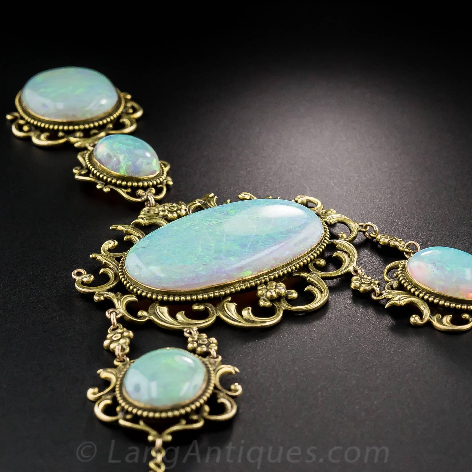 Late Victorian Opal Gold Necklace For Sale 1