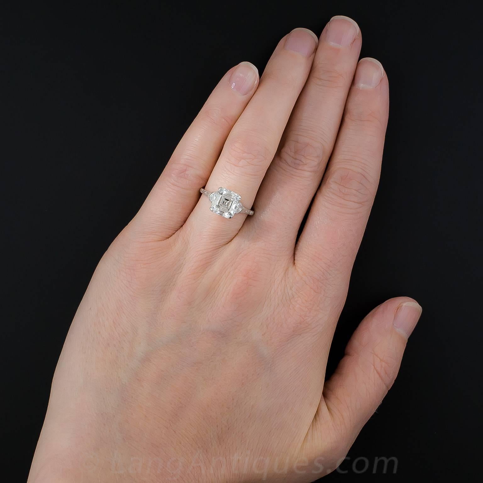 2.91 Asscher-Cut Diamond Solitiare Art Deco Ring - GIA G/VS2 3