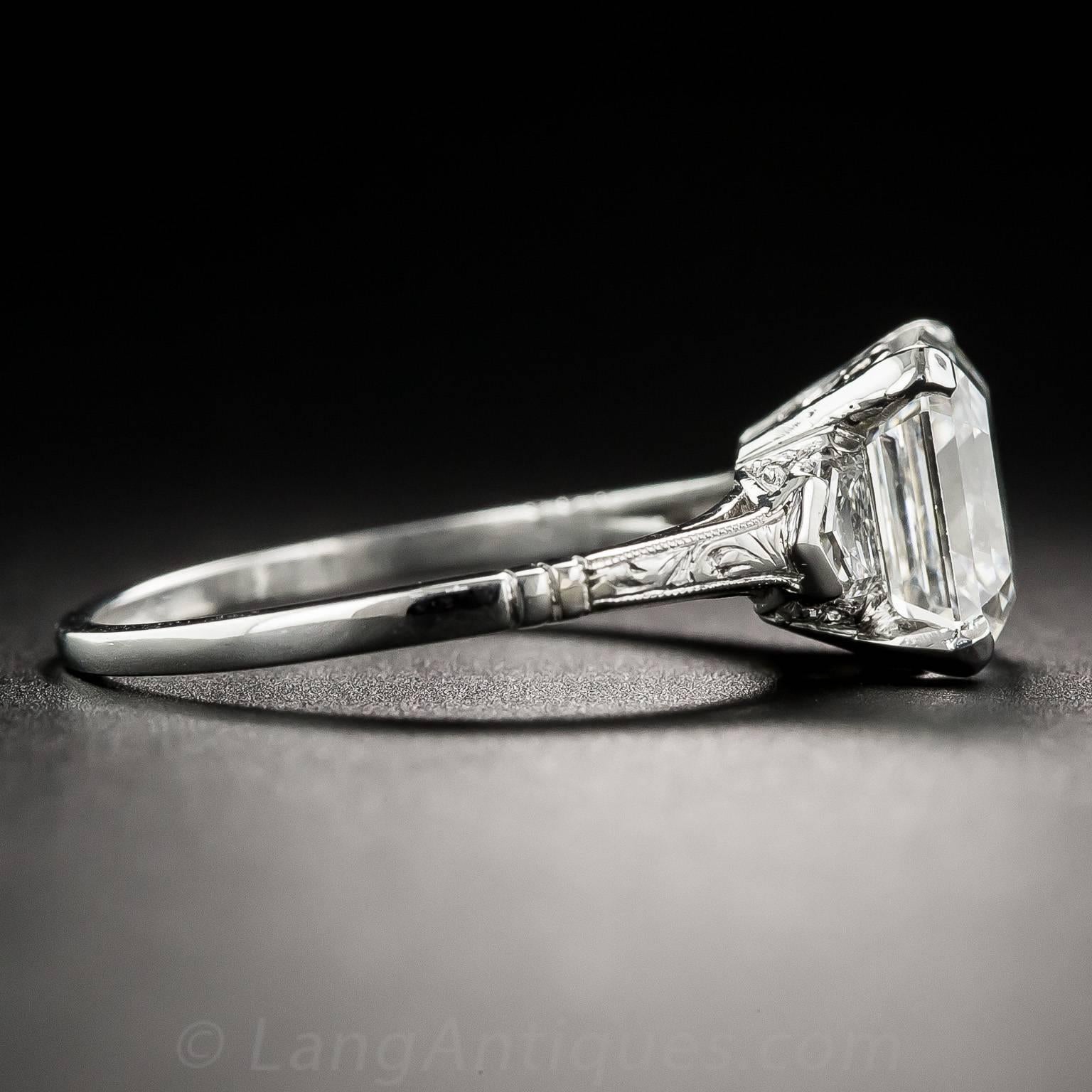 Women's or Men's 2.91 Asscher-Cut Diamond Solitiare Art Deco Ring - GIA G/VS2