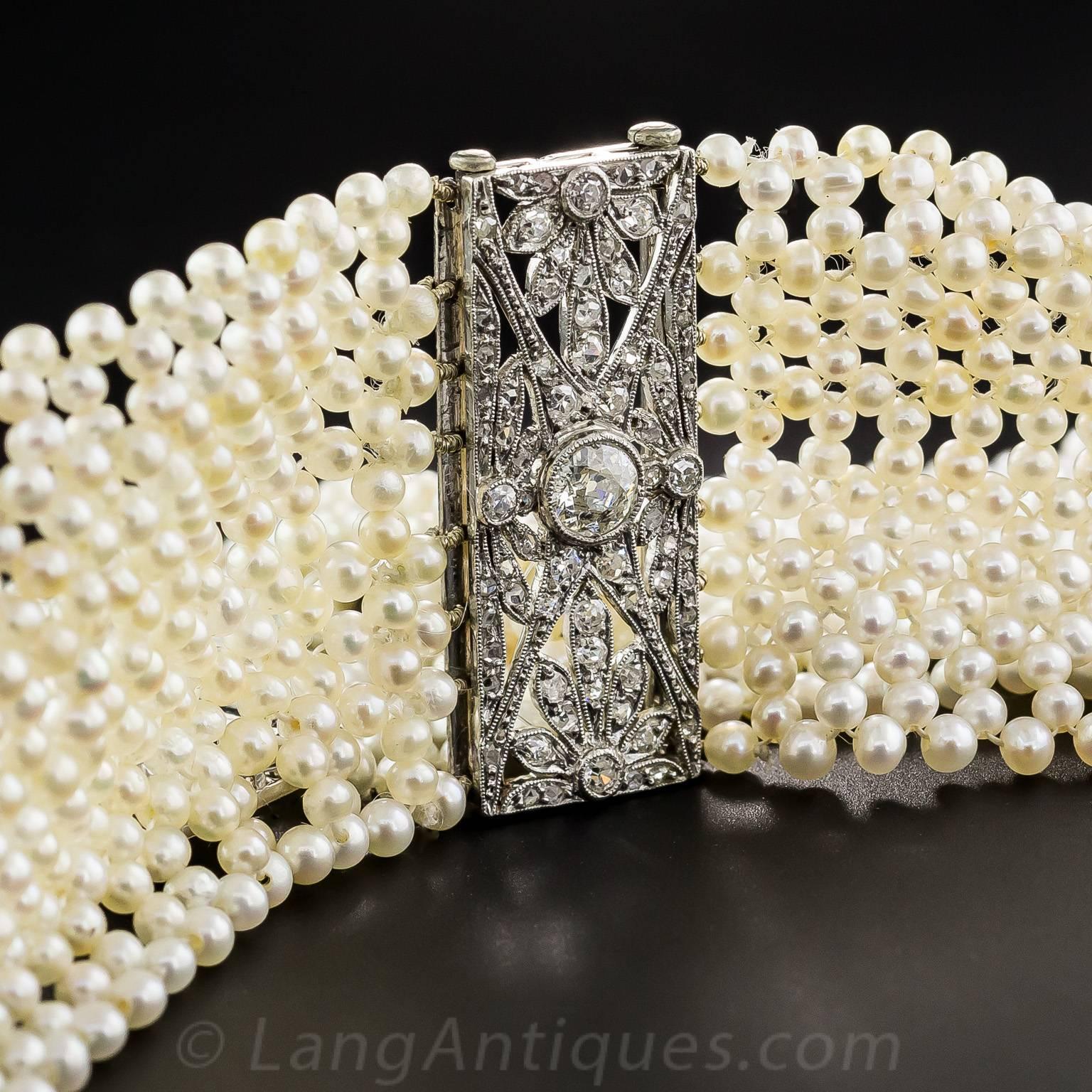 Women's or Men's French Edwardian Diamond and Seed Pearl Choker For Sale