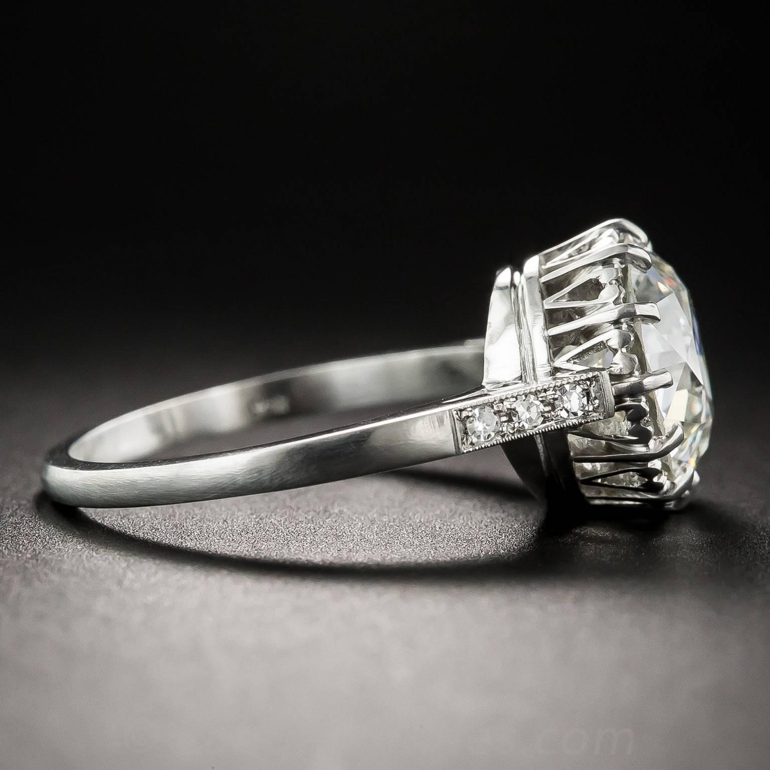 3.36 Carat European-Cut Diamond Solitaire Ring - GIA J VS2 In Excellent Condition For Sale In San Francisco, CA