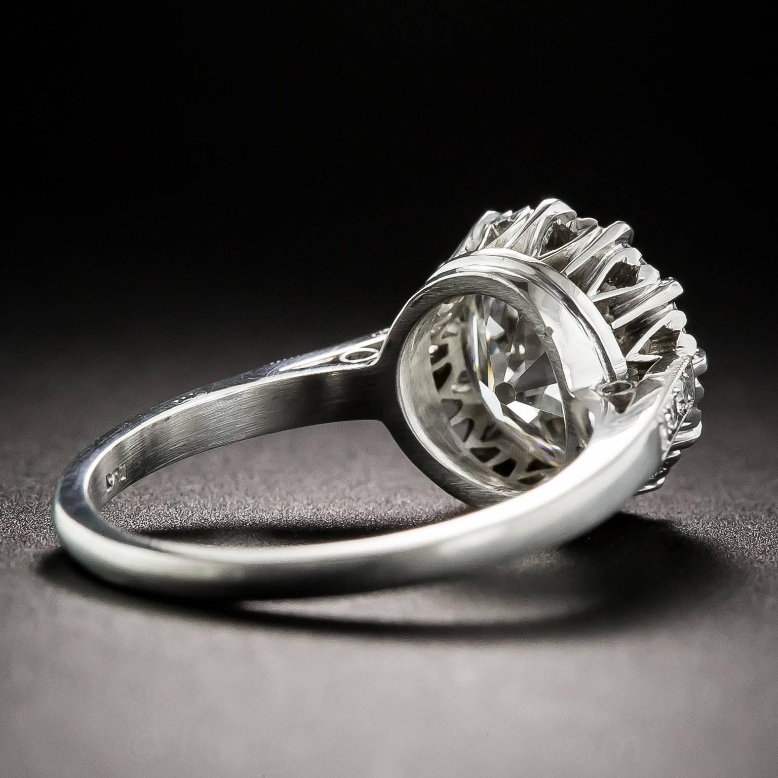 Women's 3.36 Carat European-Cut Diamond Solitaire Ring - GIA J VS2 For Sale