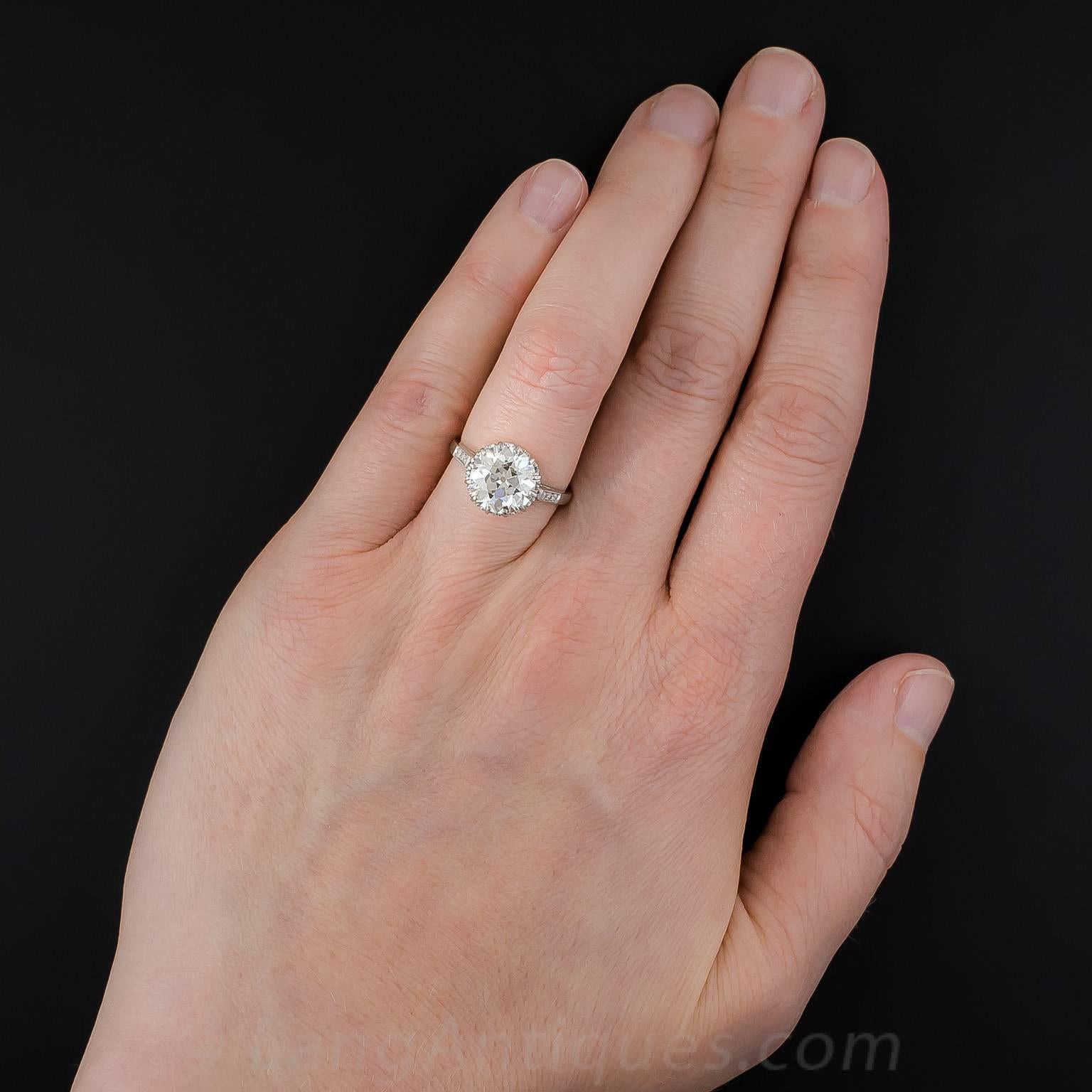 3.36 Carat European-Cut Diamond Solitaire Ring - GIA J VS2 For Sale 2