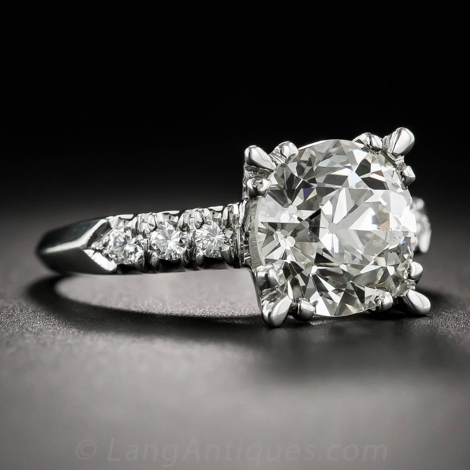 3.95 Carat GIA Cert European Cut Diamond Platinum Ring  In Excellent Condition For Sale In San Francisco, CA