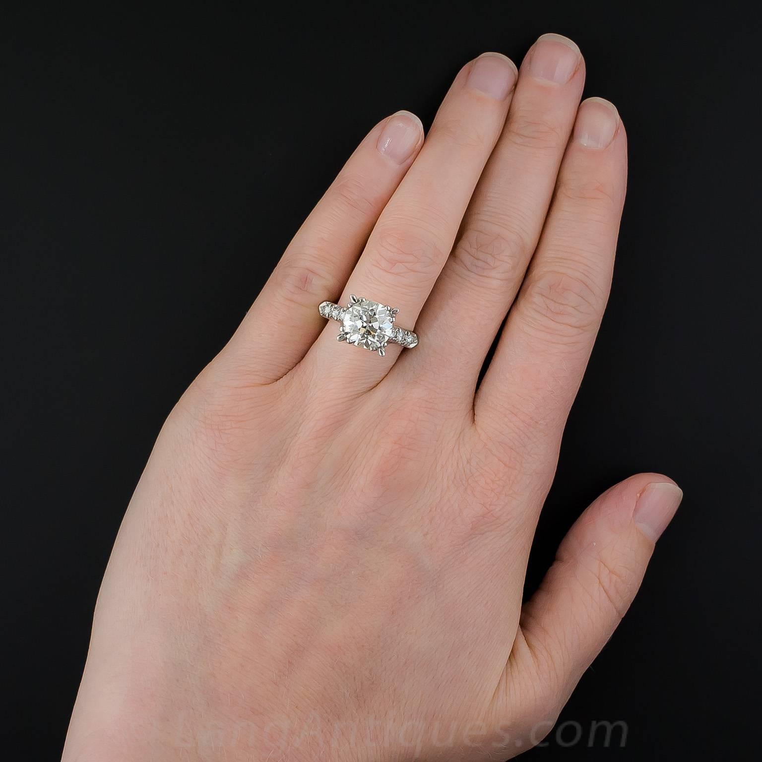 3.95 Carat GIA Cert European Cut Diamond Platinum Ring  For Sale 3