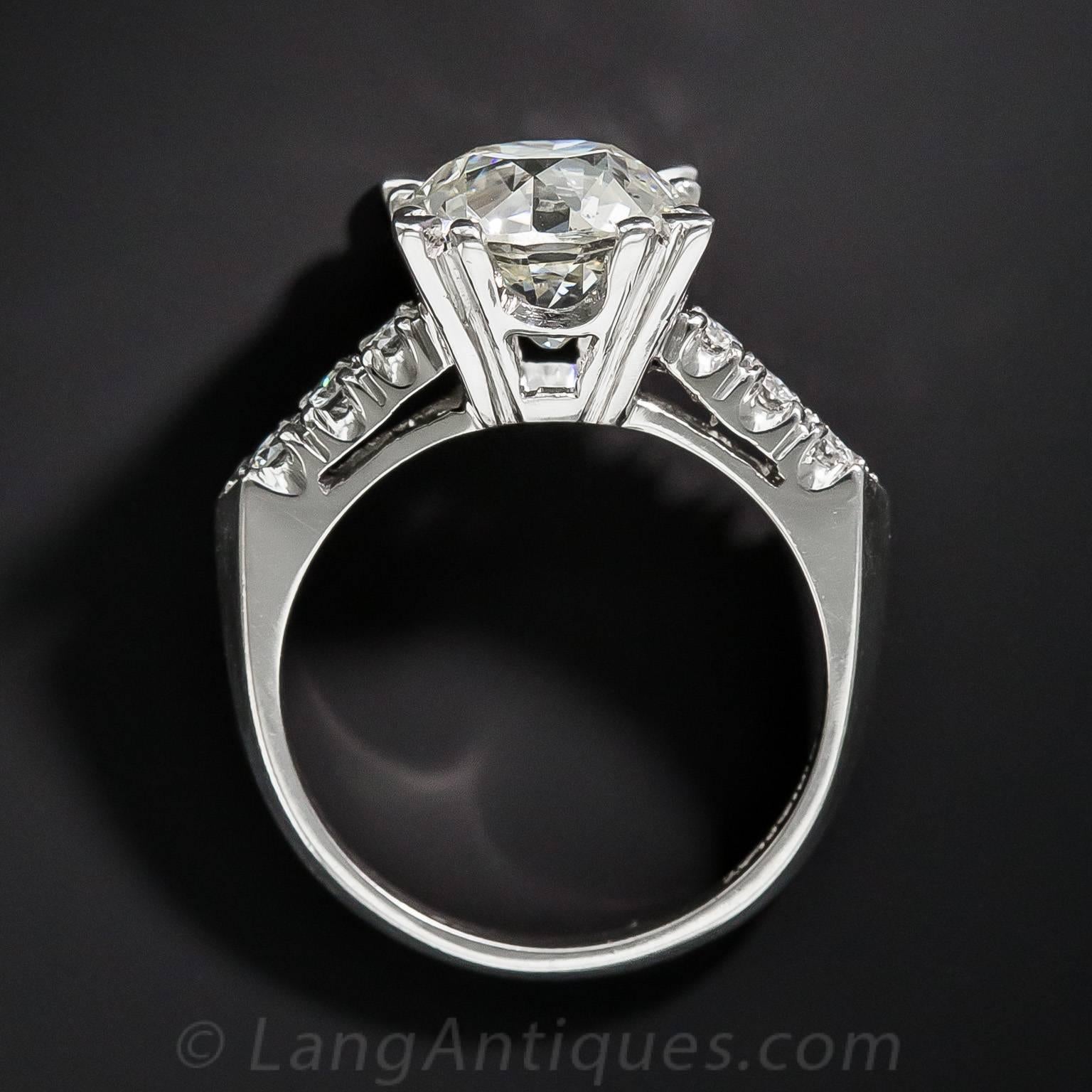 3.95 Carat GIA Cert European Cut Diamond Platinum Ring  For Sale 2