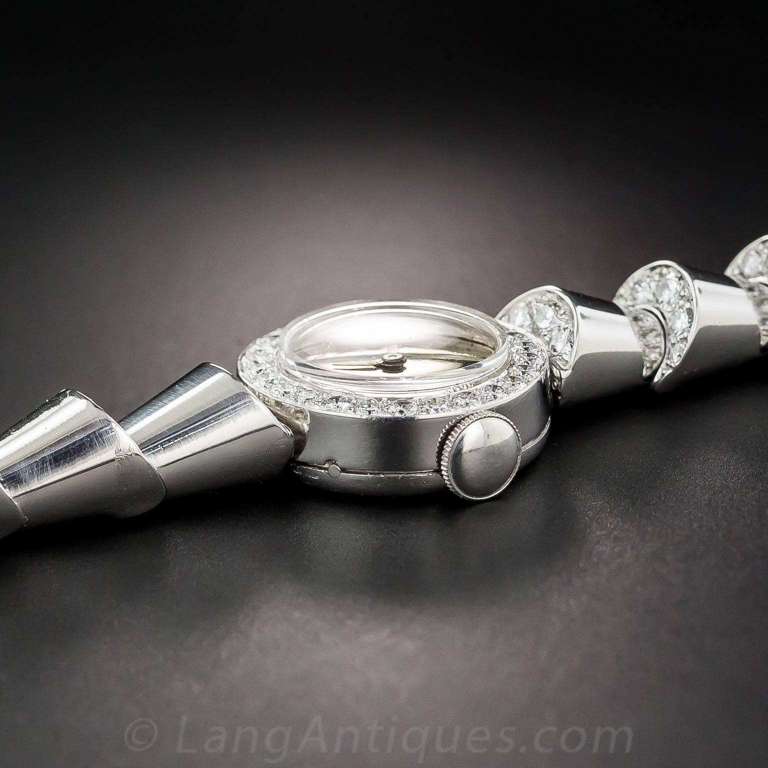 Women's or Men's Oscar Heyman Platinum Diamond Mid-Century Bracelet Wristwatch For Sale