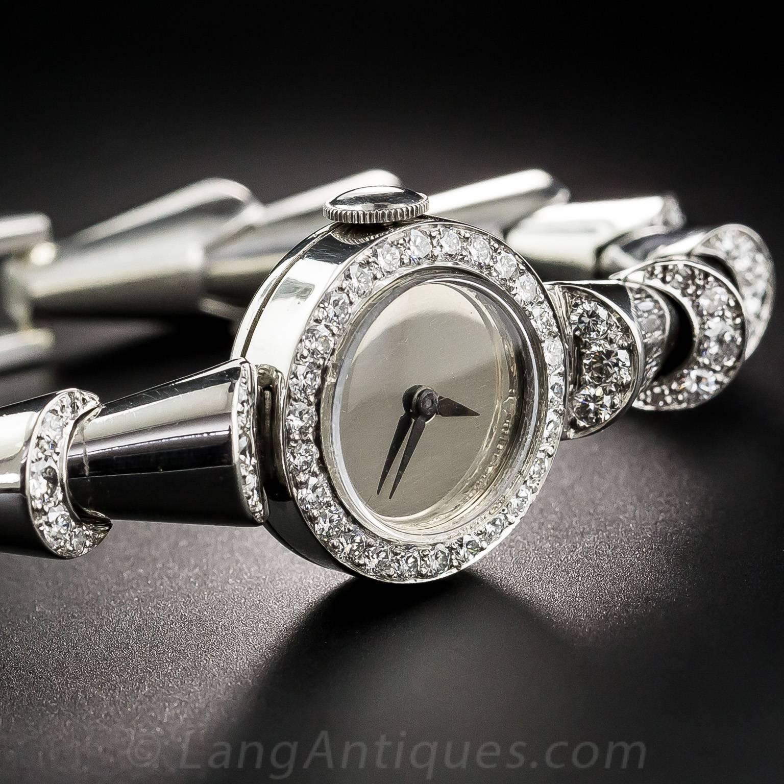 Oscar Heyman Platinum Diamond Mid-Century Bracelet Wristwatch For Sale 1