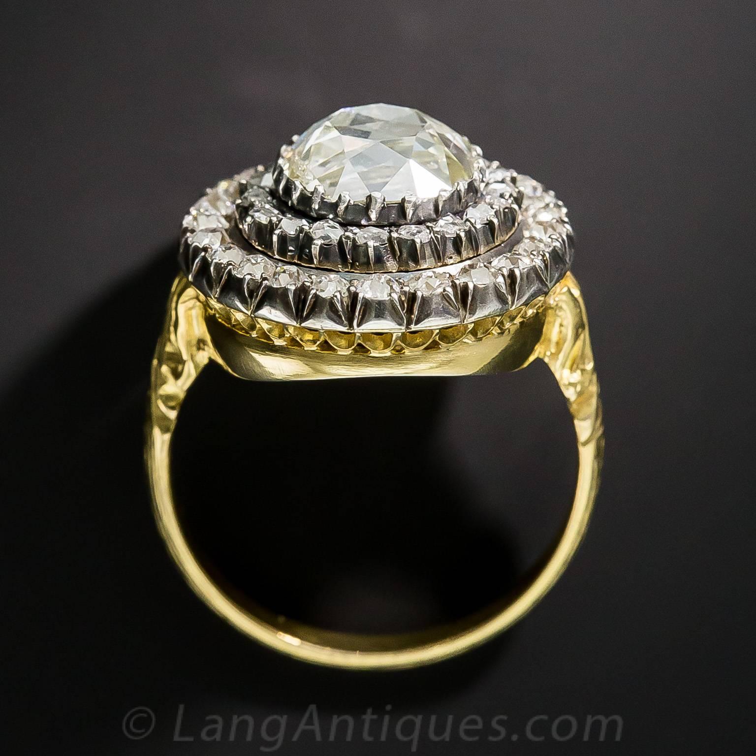 Antique English Victorian Large Diamond Circular Cluster Ring  2