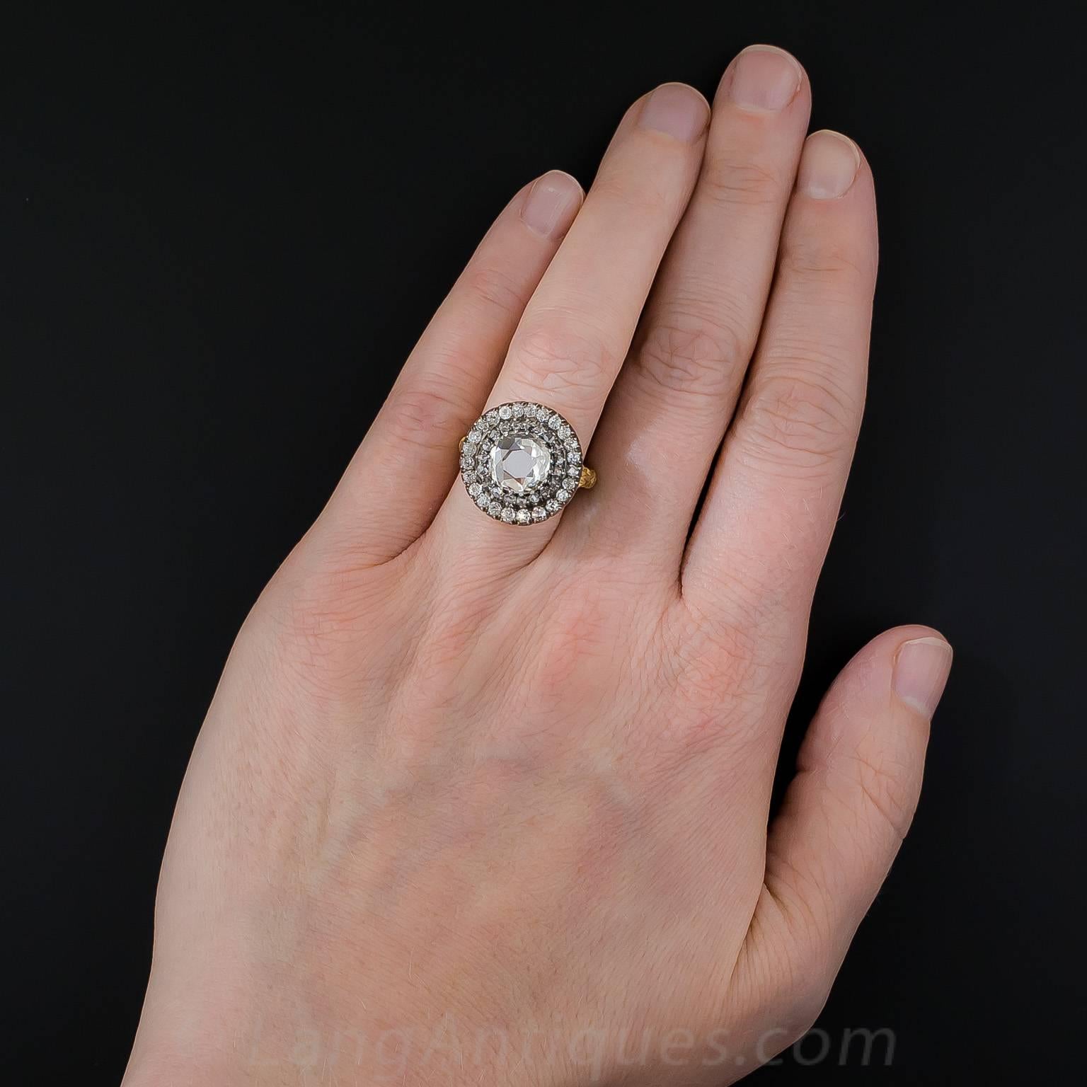  Antique English Victorian Large Diamond Circular Cluster Ring  3