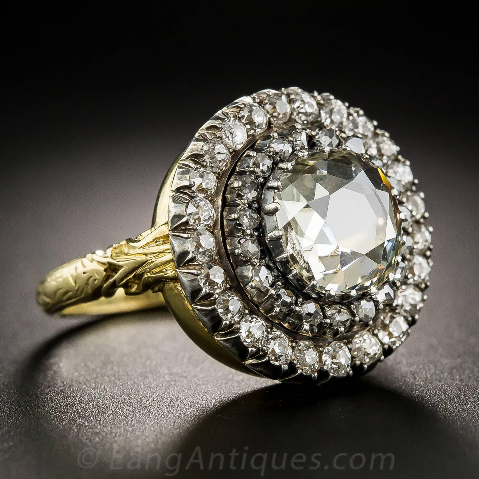  Antique English Victorian Large Diamond Circular Cluster Ring  In Excellent Condition In San Francisco, CA