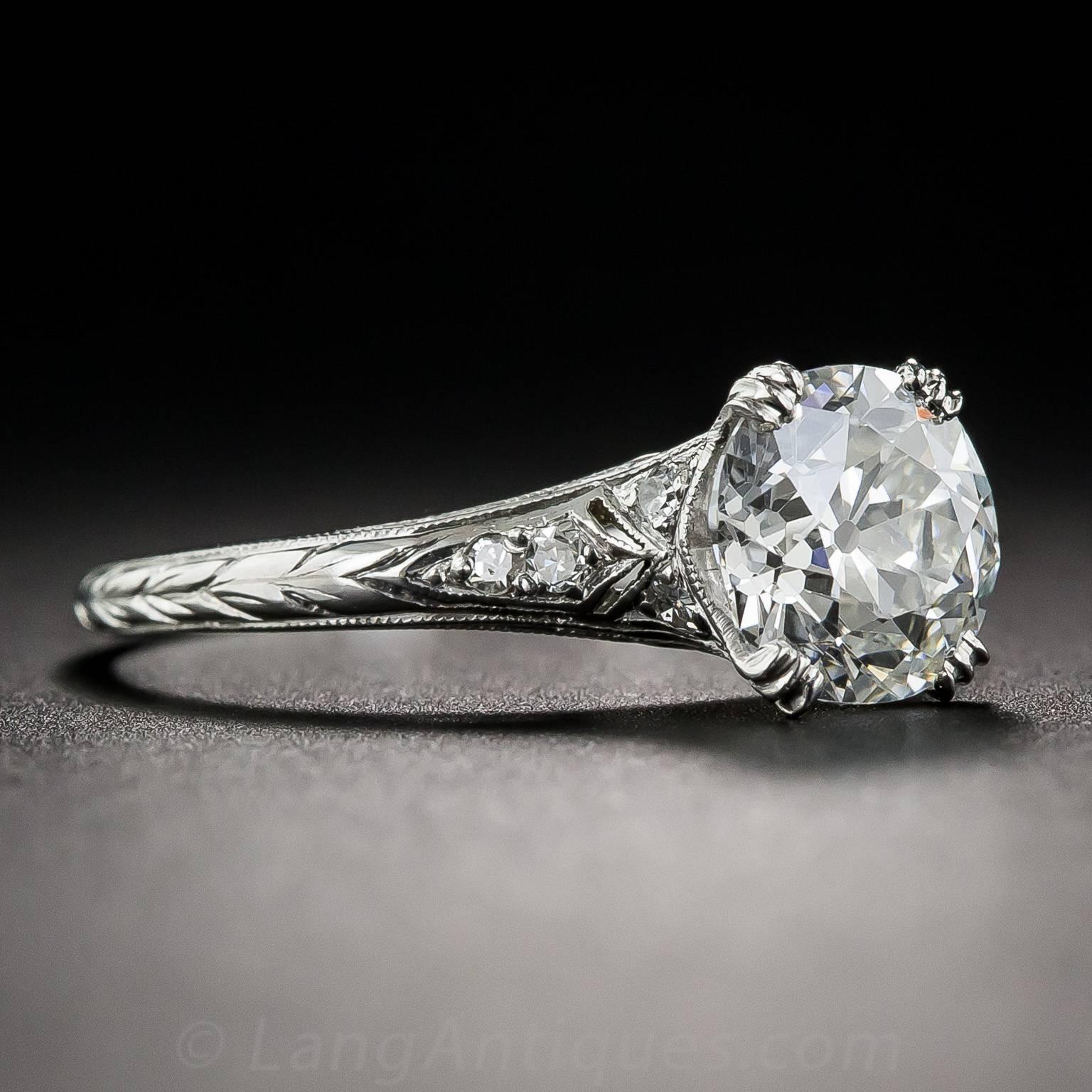 Art Deco 1920s 1.59 Diamond GIA Solitaire platinum Engagement Ring 