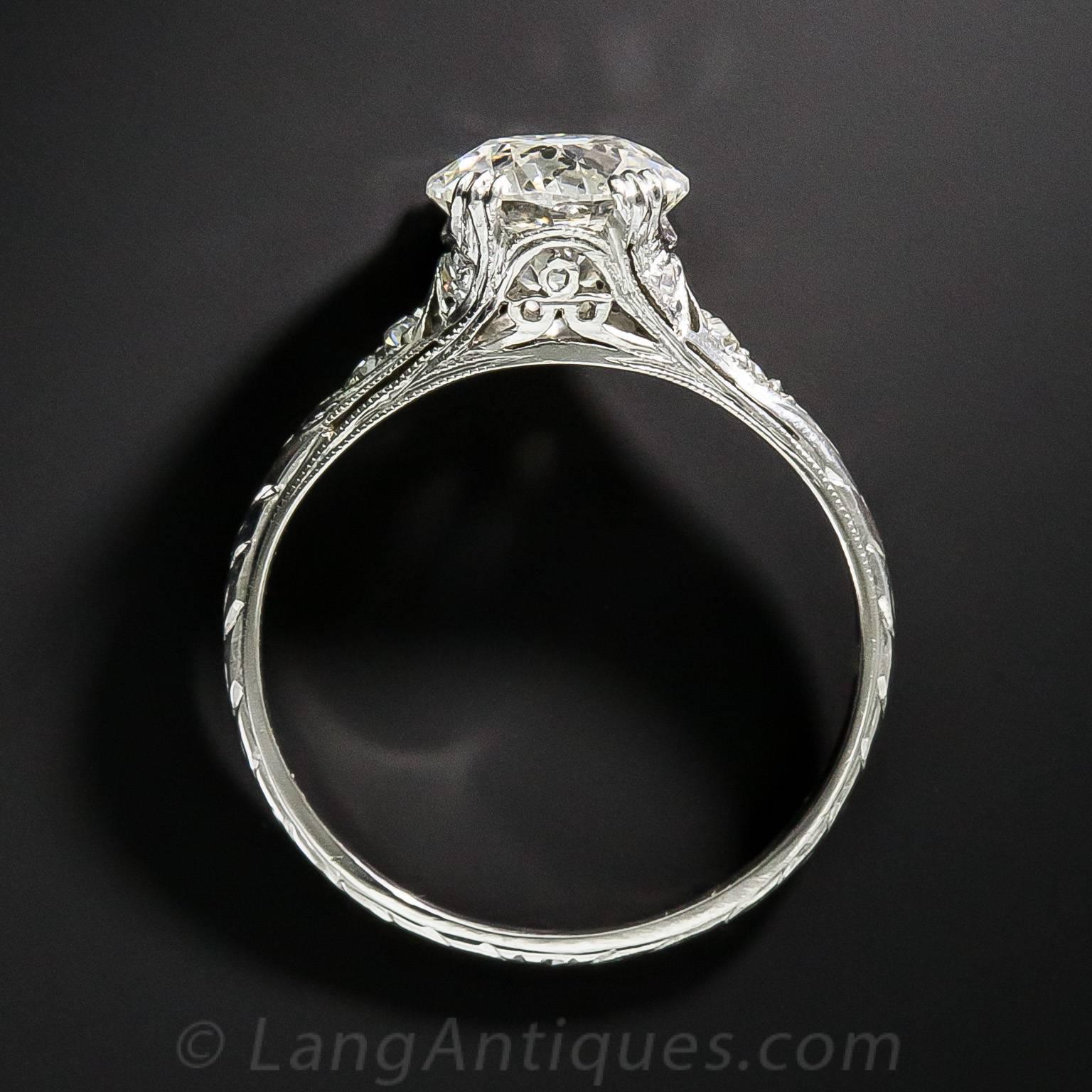 Women's 1920s 1.59 Diamond GIA Solitaire platinum Engagement Ring 