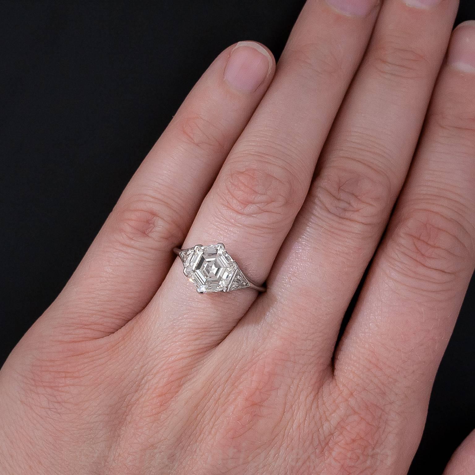 2.91 Carat Hexagon Diamond Platinum Engagement Ring 2