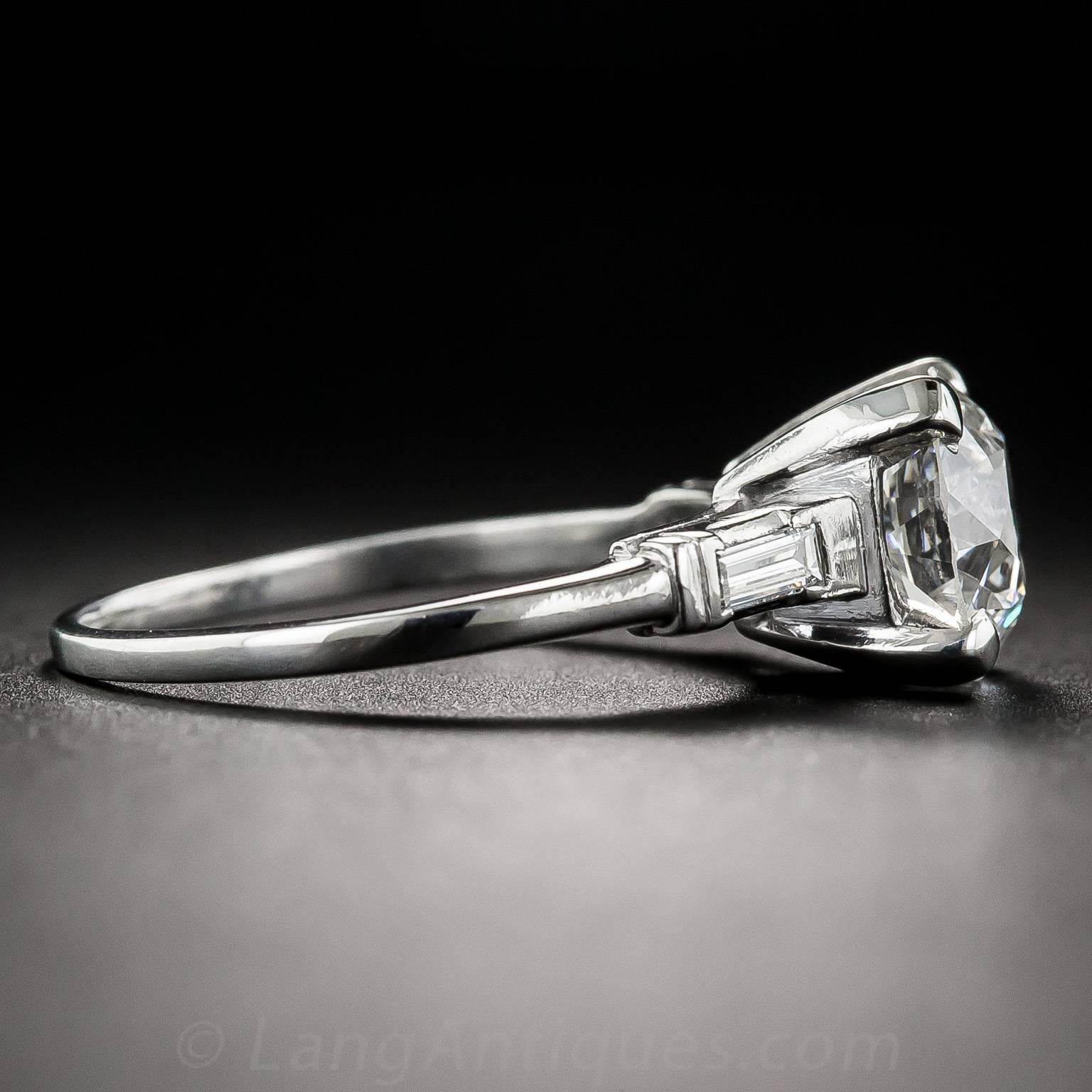 2.01 Carat GIA European-Cut Diamond Platinum Engagement Ring  In Excellent Condition For Sale In San Francisco, CA