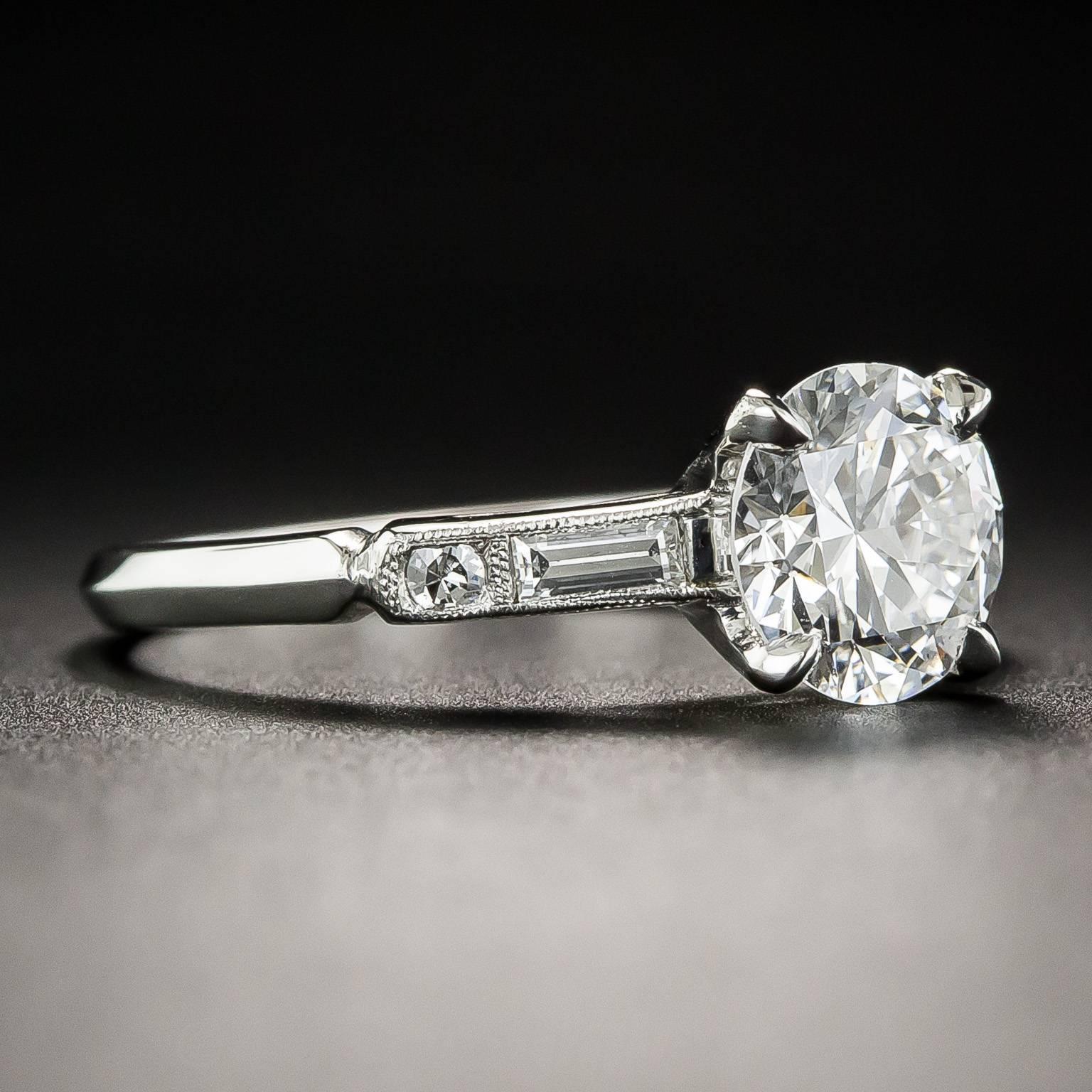 Art Deco 1930s 1.39 Carat Diamond GIA D/VS1 Platinum Engagement Ring  For Sale