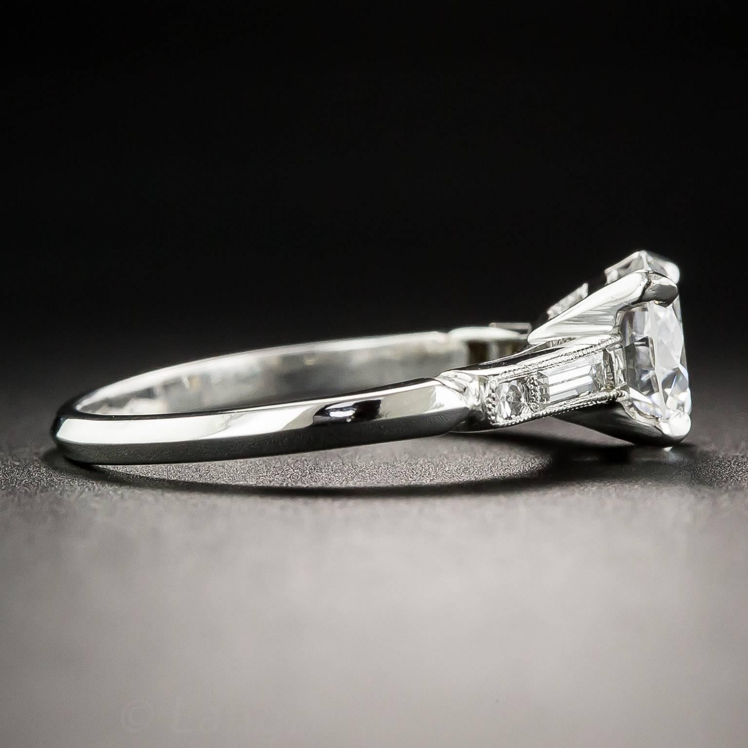 1930s 1.39 Carat Diamond GIA D/VS1 Platinum Engagement Ring  In Excellent Condition For Sale In San Francisco, CA