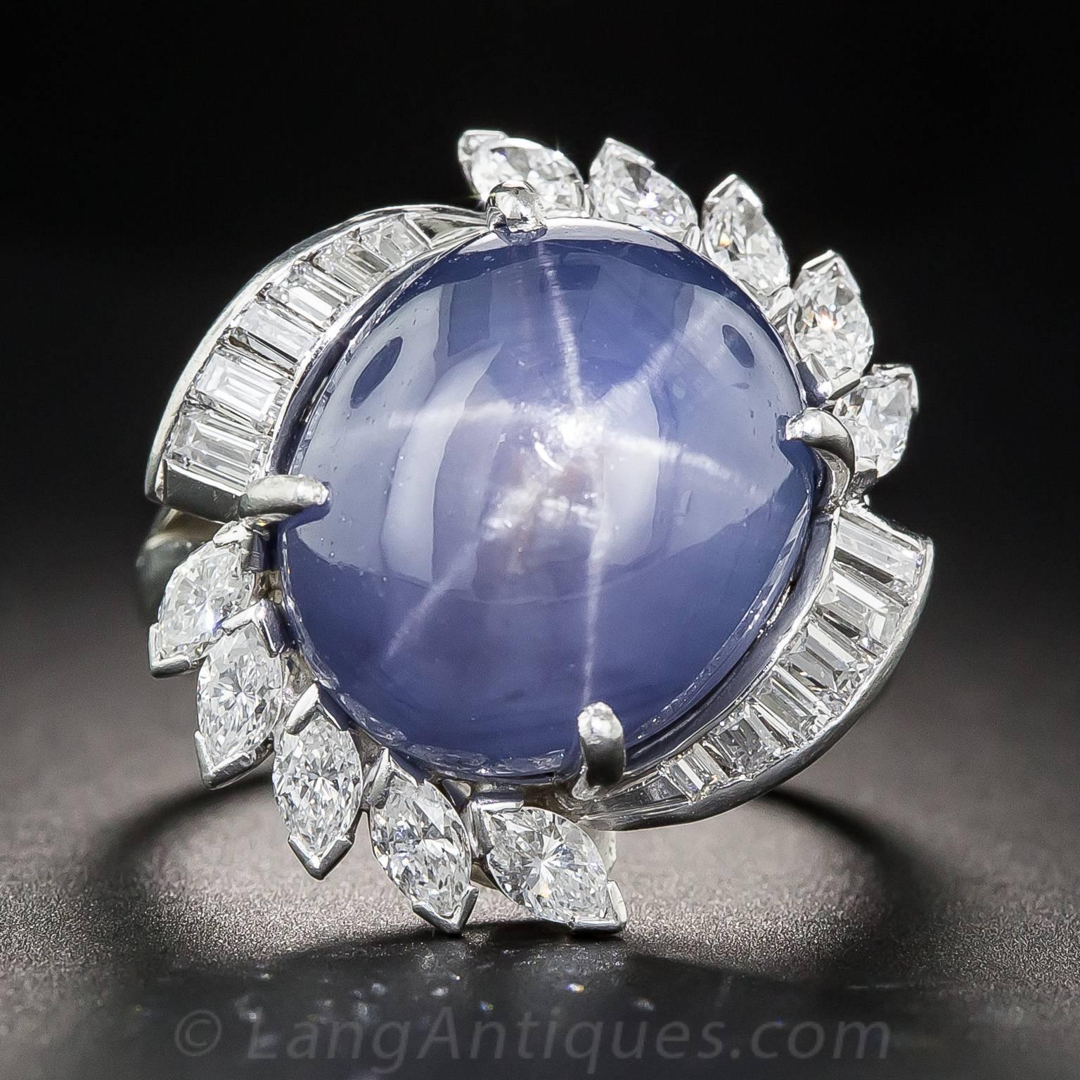 25.00 Carat Ceylon No Heat Star Sapphire Diamond Ring For Sale at 1stDibs