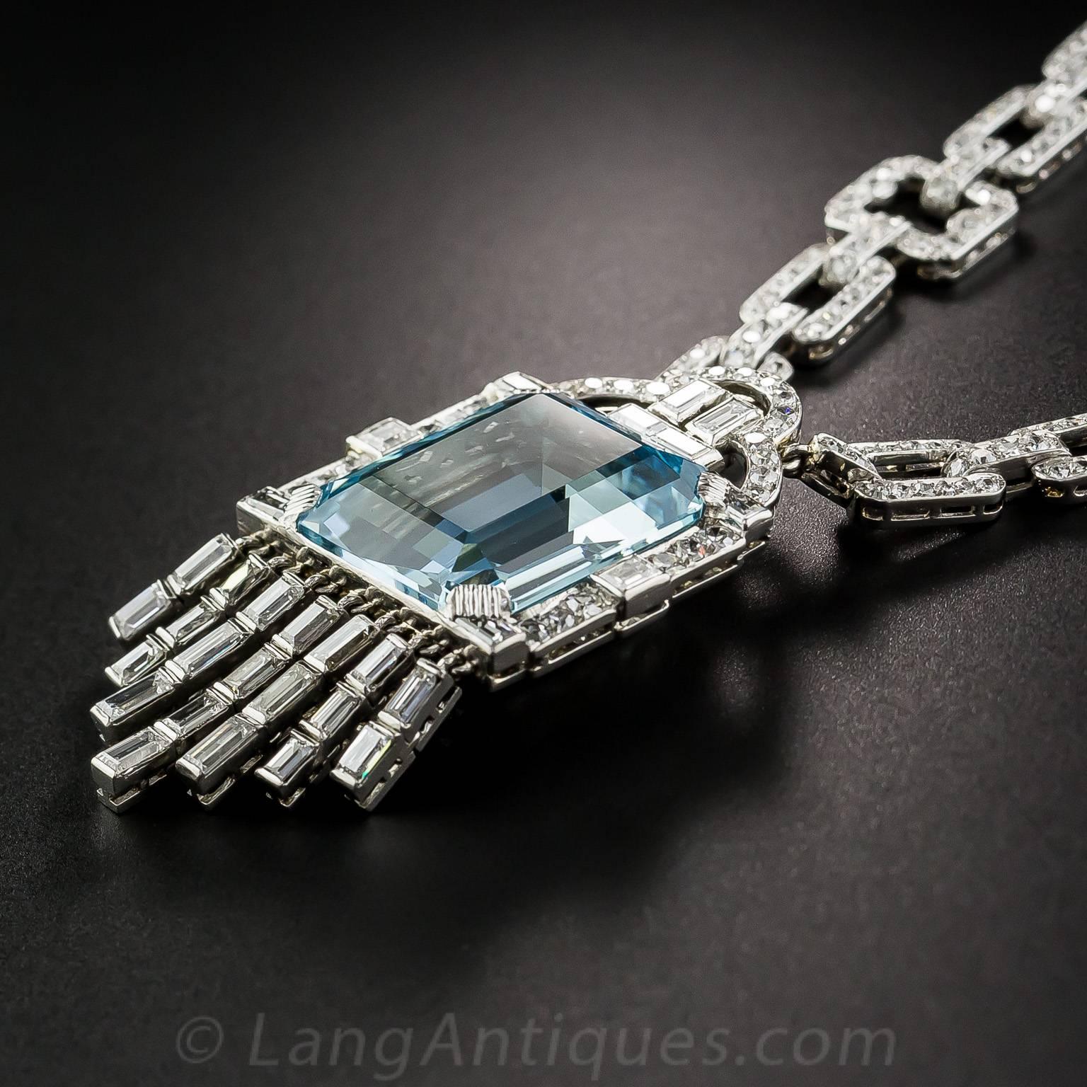 Lacloche Frères Art Deco 18.51 Carat Aquamarine & Diamond Link Necklace 1