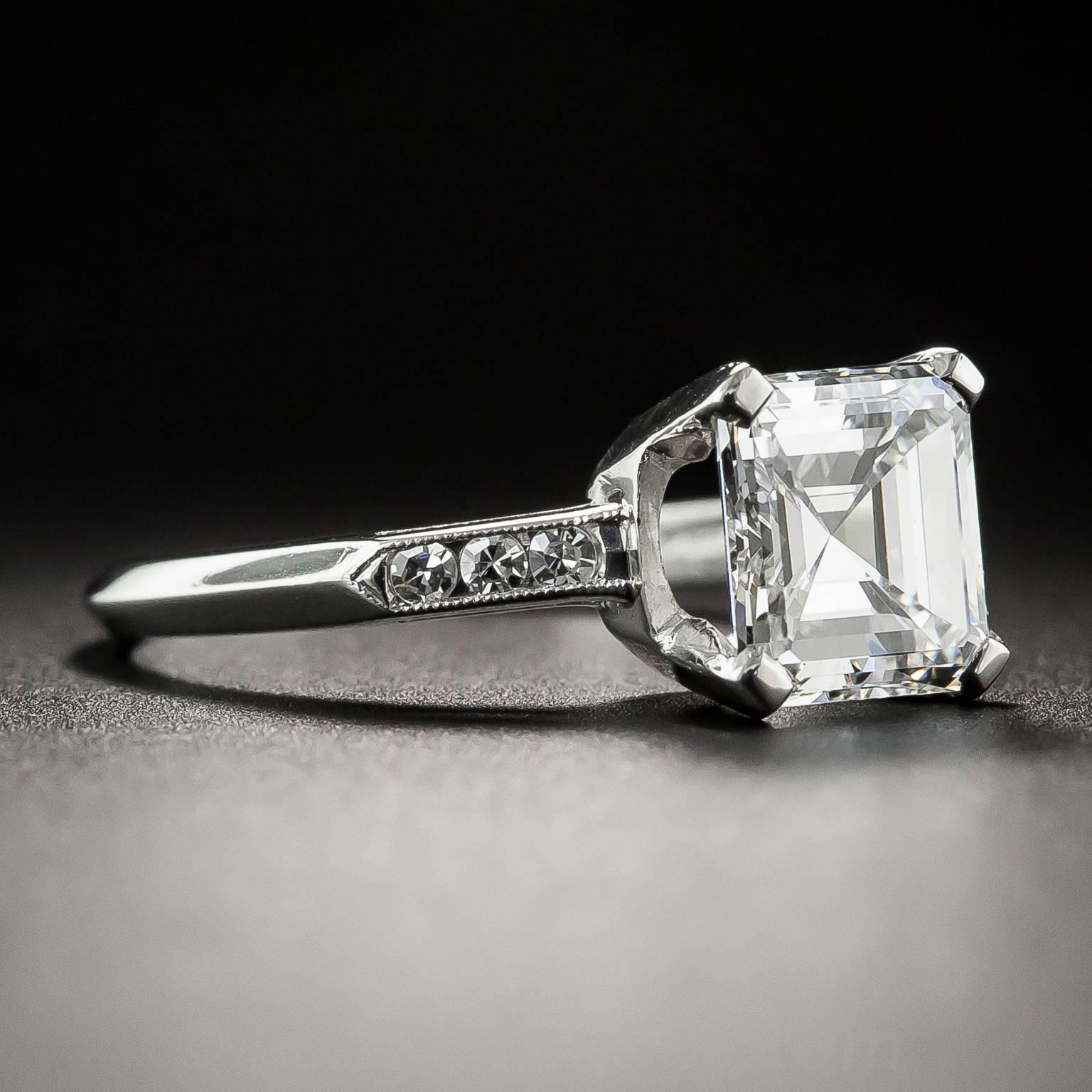 1.95 Carat Asscher Cut Diamond Platinum Ring GIA F VS1 In Excellent Condition For Sale In San Francisco, CA