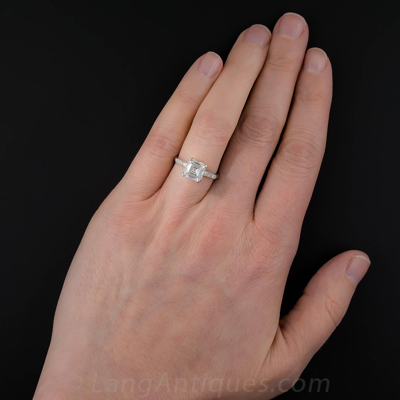 1.95 Carat Asscher Cut Diamond Platinum Ring GIA F VS1 For Sale 2