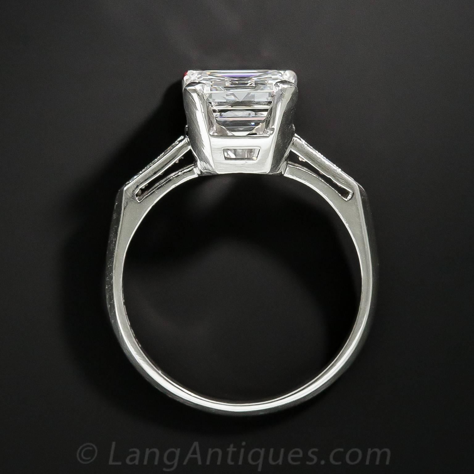 1.95 Carat Asscher Cut Diamond Platinum Ring GIA F VS1 For Sale 1
