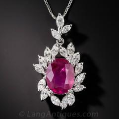 7.71 Carat Burma Ruby Platinum Diamond Pendant