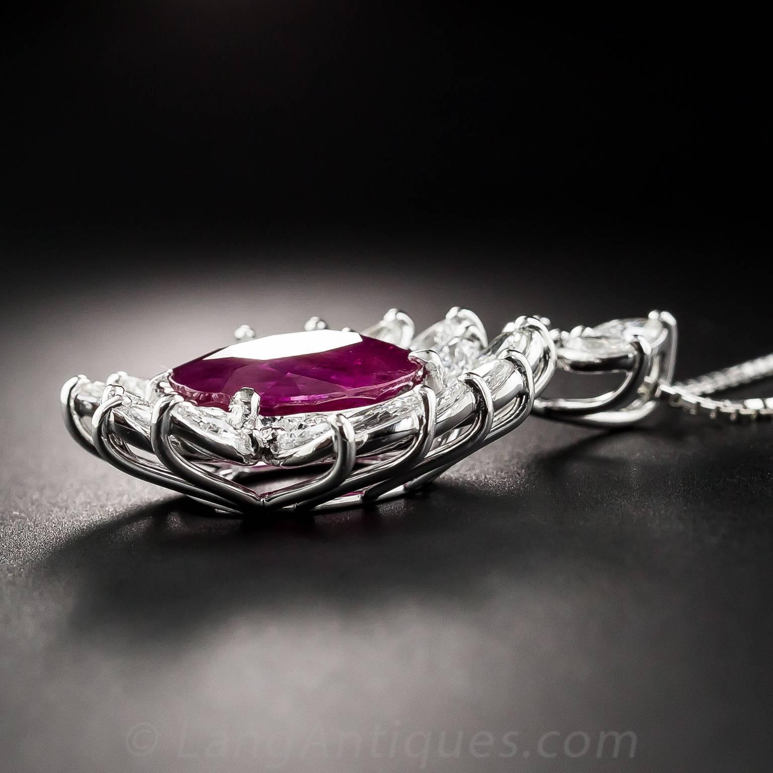 Women's or Men's 7.71 Carat Burma Ruby Platinum Diamond Pendant For Sale